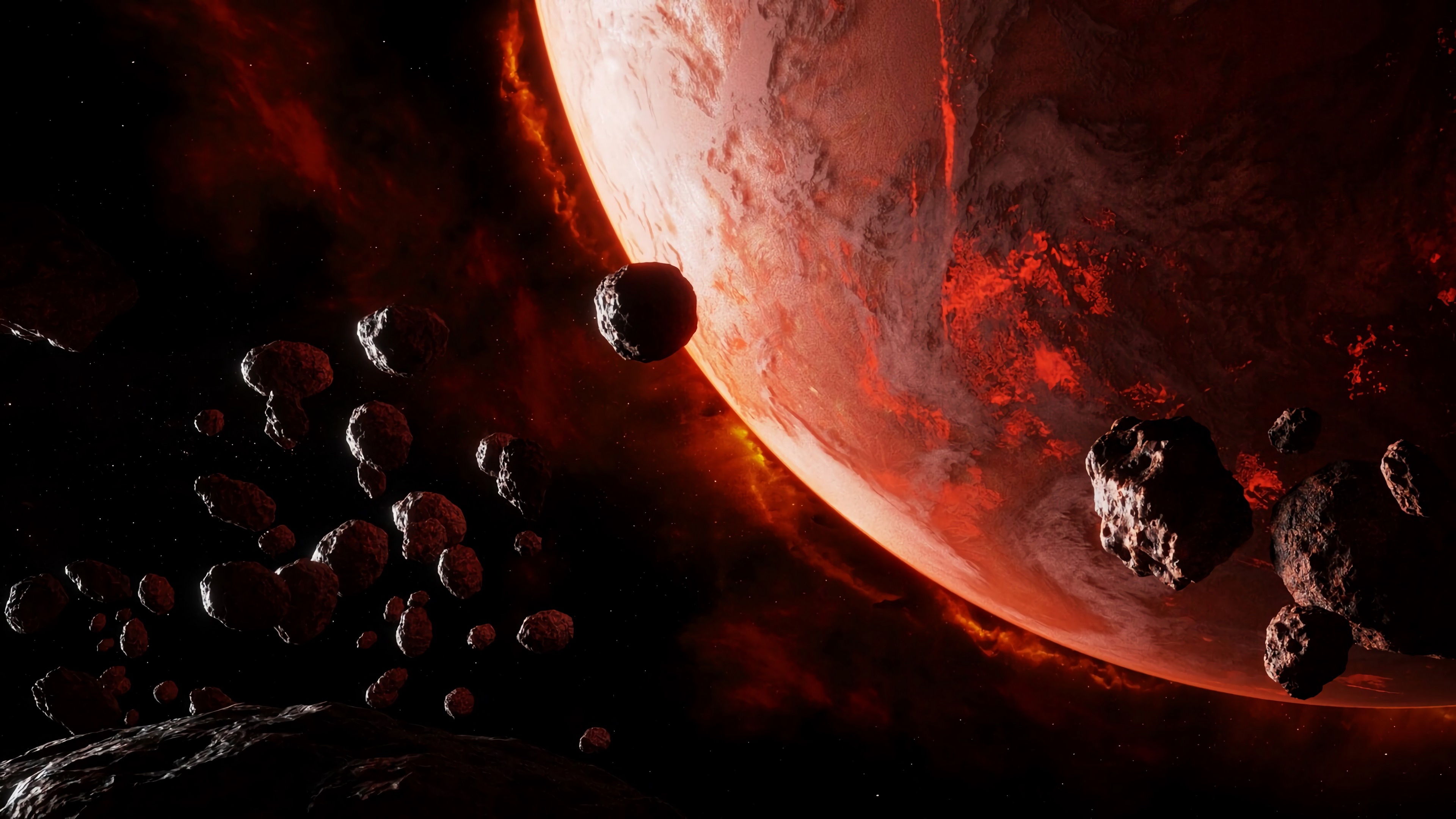 Digital Digital Art Artwork Space Spacescapes Planet Meteorite Red Asteroid Asteroids Atmosphere Sci 3840x2160
