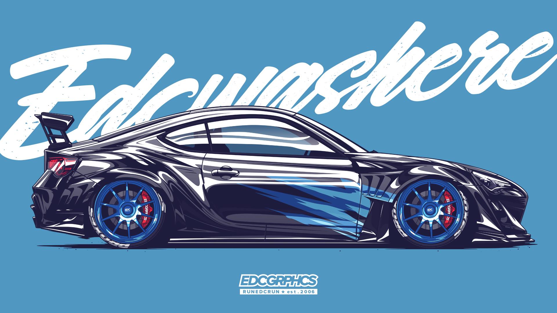 EDC Graphics Render JDM Japanese Cars Toyota 86 Toyota GT86 Side View Toyobaru Car Vehicle Colored W 1920x1080