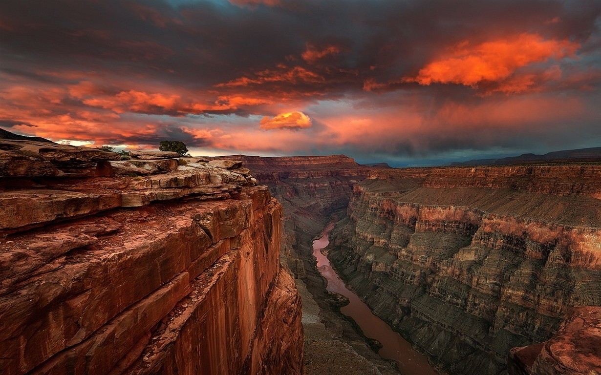 Nature Landscape River Canyon Clouds Desert Sky Erosion Red Rock 1230x768