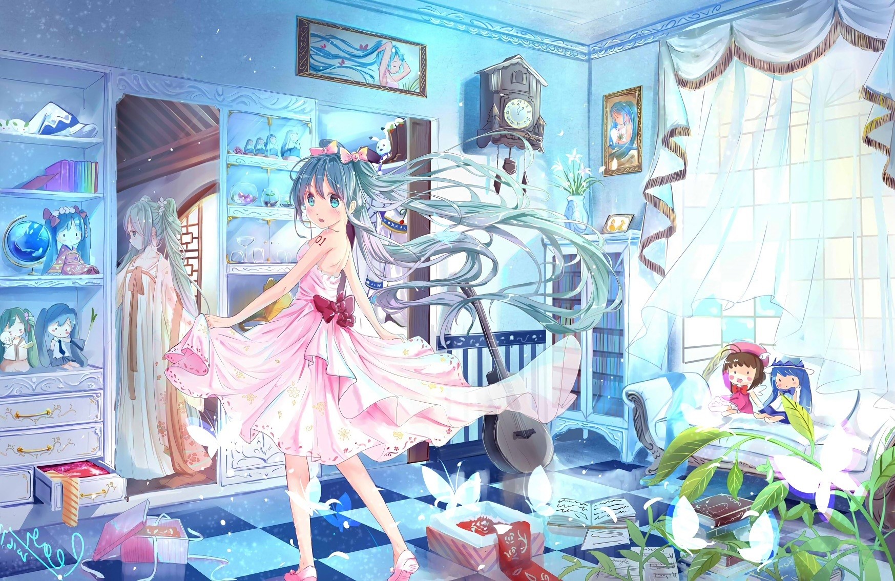 Anime Anime Girls Card Captor Sakura Vocaloid Hatsune Miku Kinomoto Sakura Yuki Miku Doll Mirror Lon 1747x1134