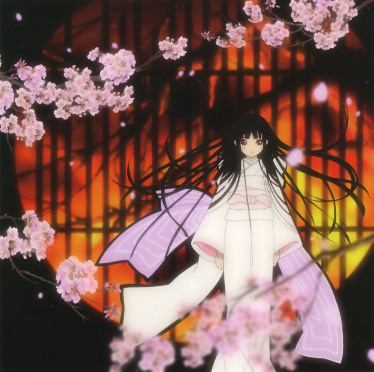 Jigoku Shoujo Enma Ai Dark Hair Cherry Blossom Flowers Anime Girls Anime Plants 1280x1274