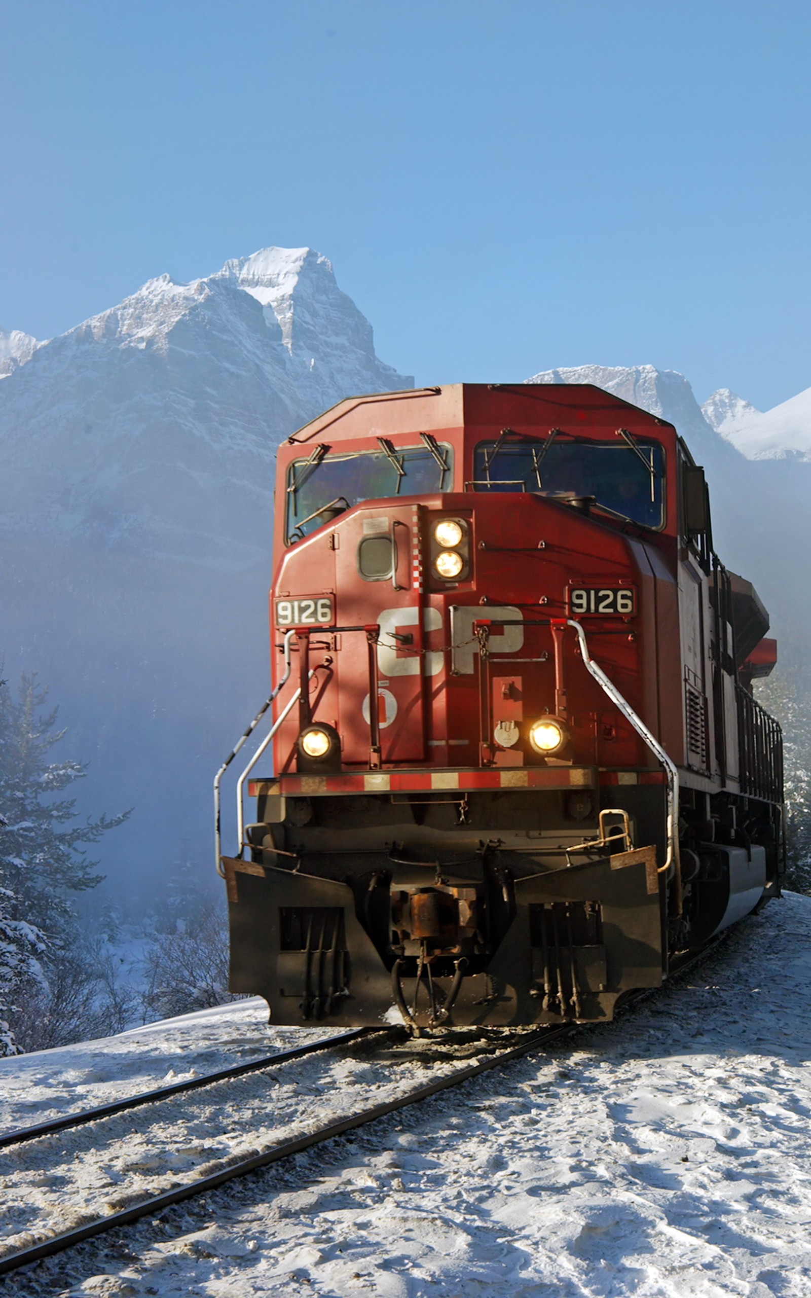 Diesel Locomotive Freight Train Portrait Display Snow Winter 1600x2560