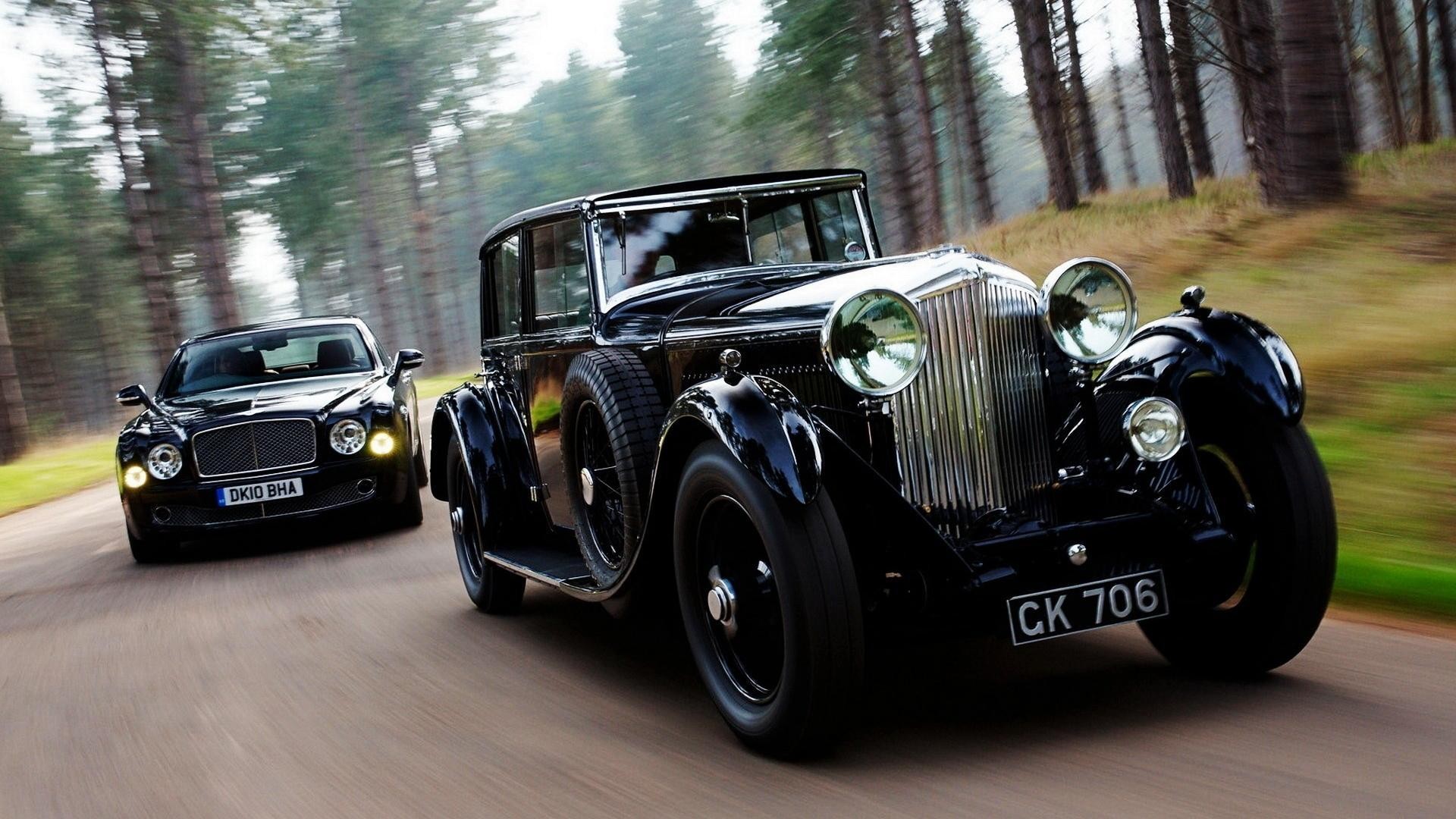Vehicle Car Old Car Classic Car Bentley Bentley Mulsanne Road Trees Forest Motion Blur Black Cars 1920x1080