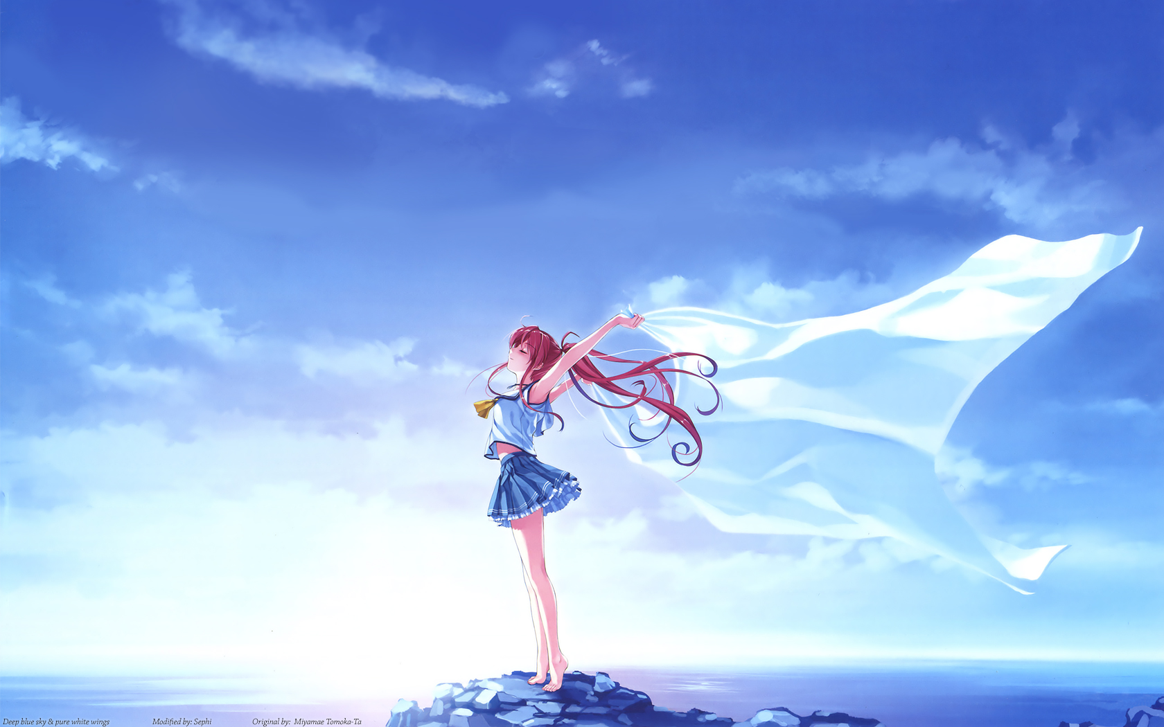 Anime Anime Girls Deep Blue Sky Pure White Wings 1680x1050