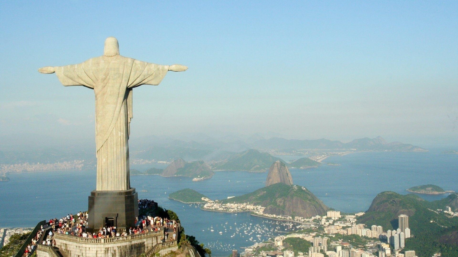 Rio De Janeiro Brasil Statue Christ The Redeemer Landscape Wallpaper Resolution 19x1080 Id Wallha Com