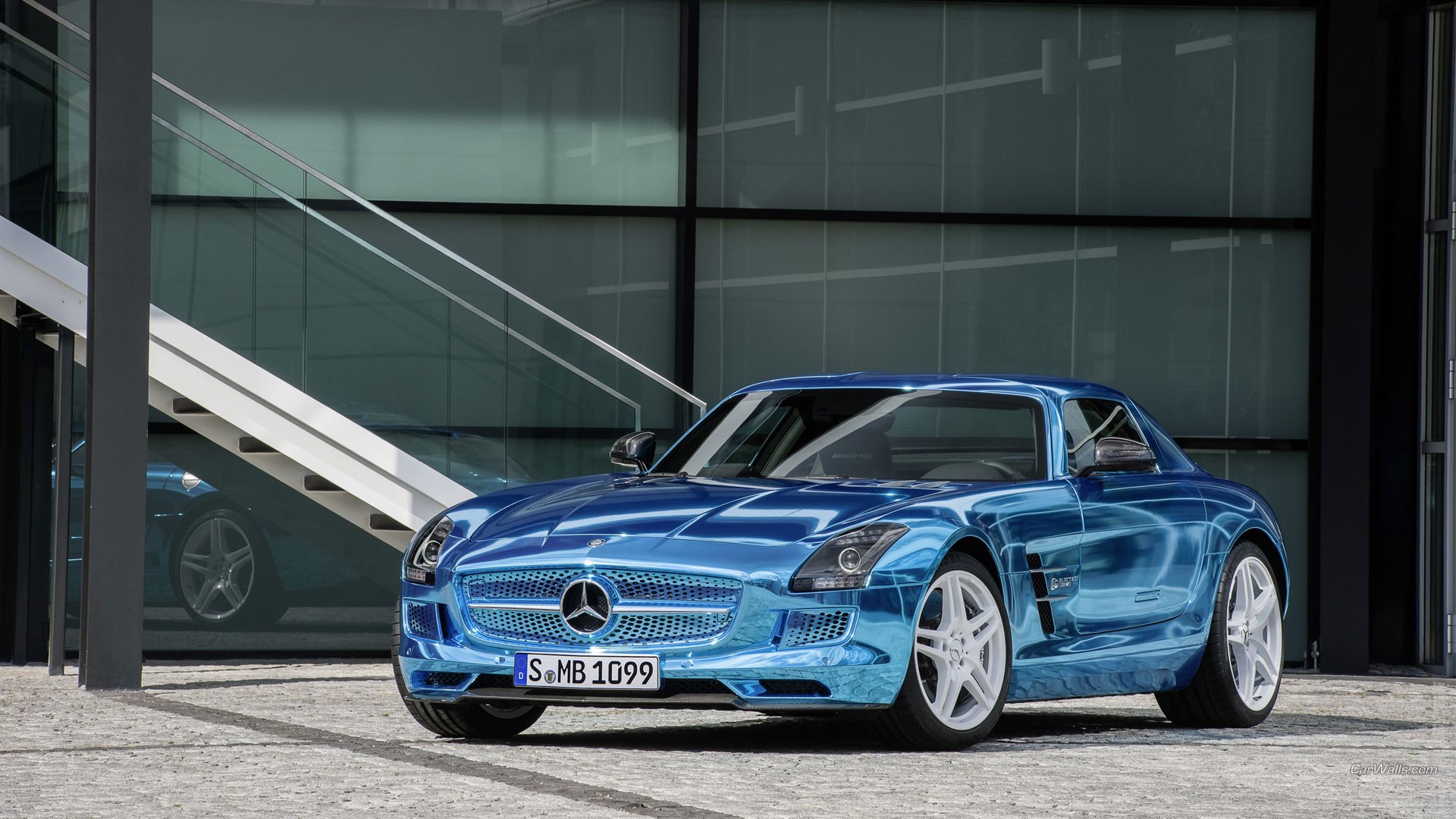 Mercedes SLS Car Vehicle Numbers Blue Cars 1920x1080