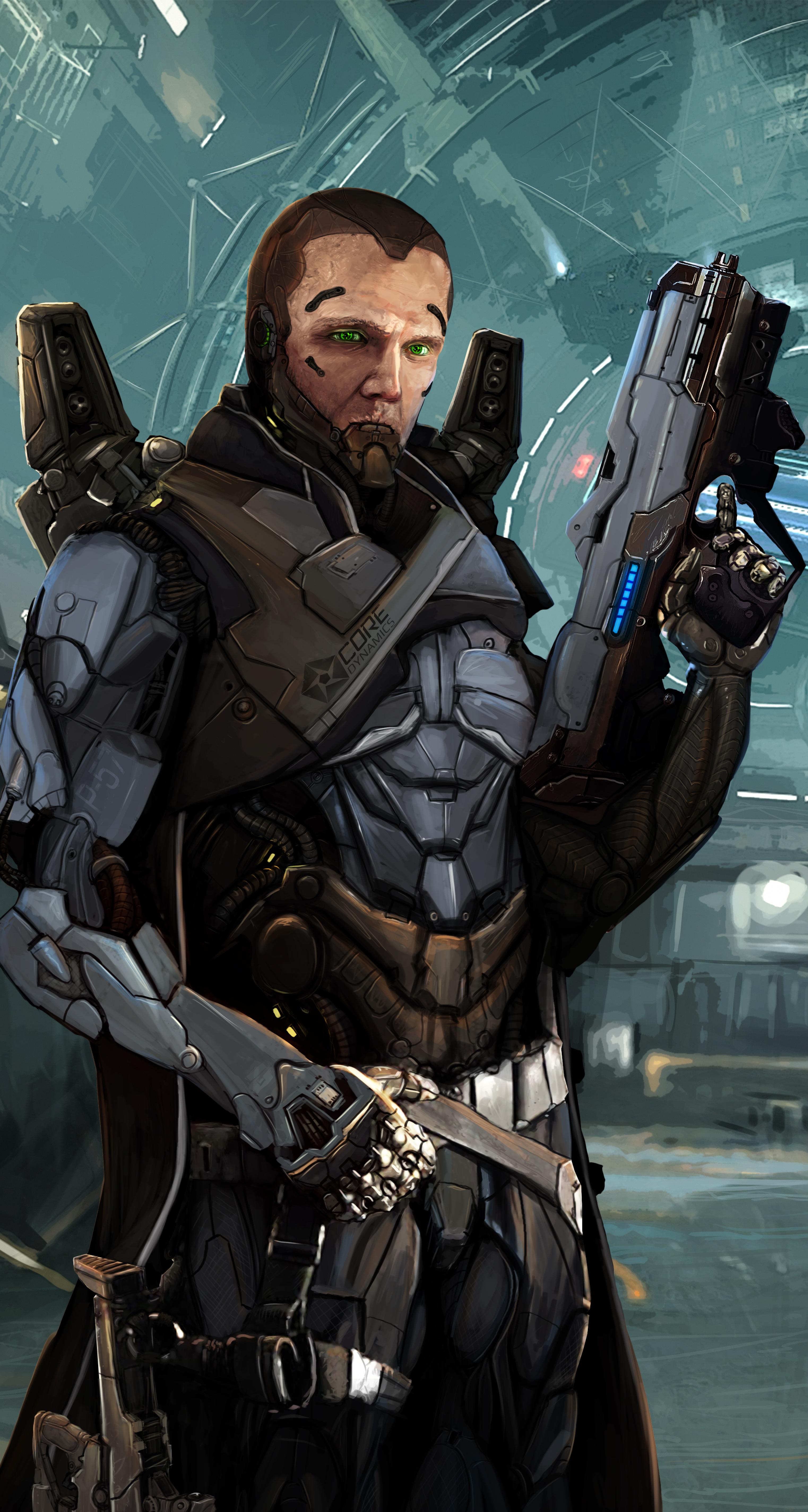 Kev Art Elite Dangerous Commander Pilot Cyborg Weapon 3045x5697