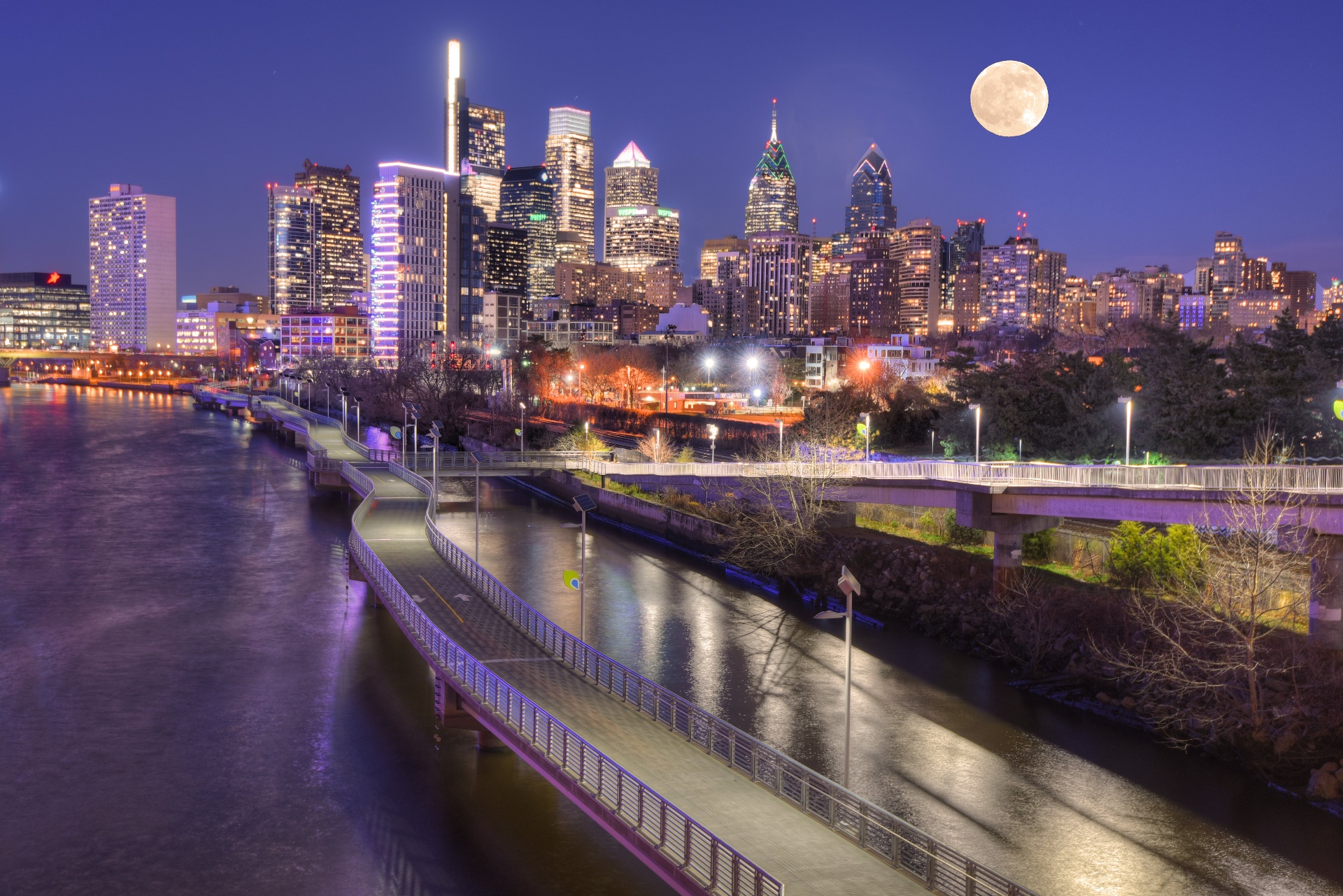 Moon Philadelphia USA City Cityscape 1920x1281