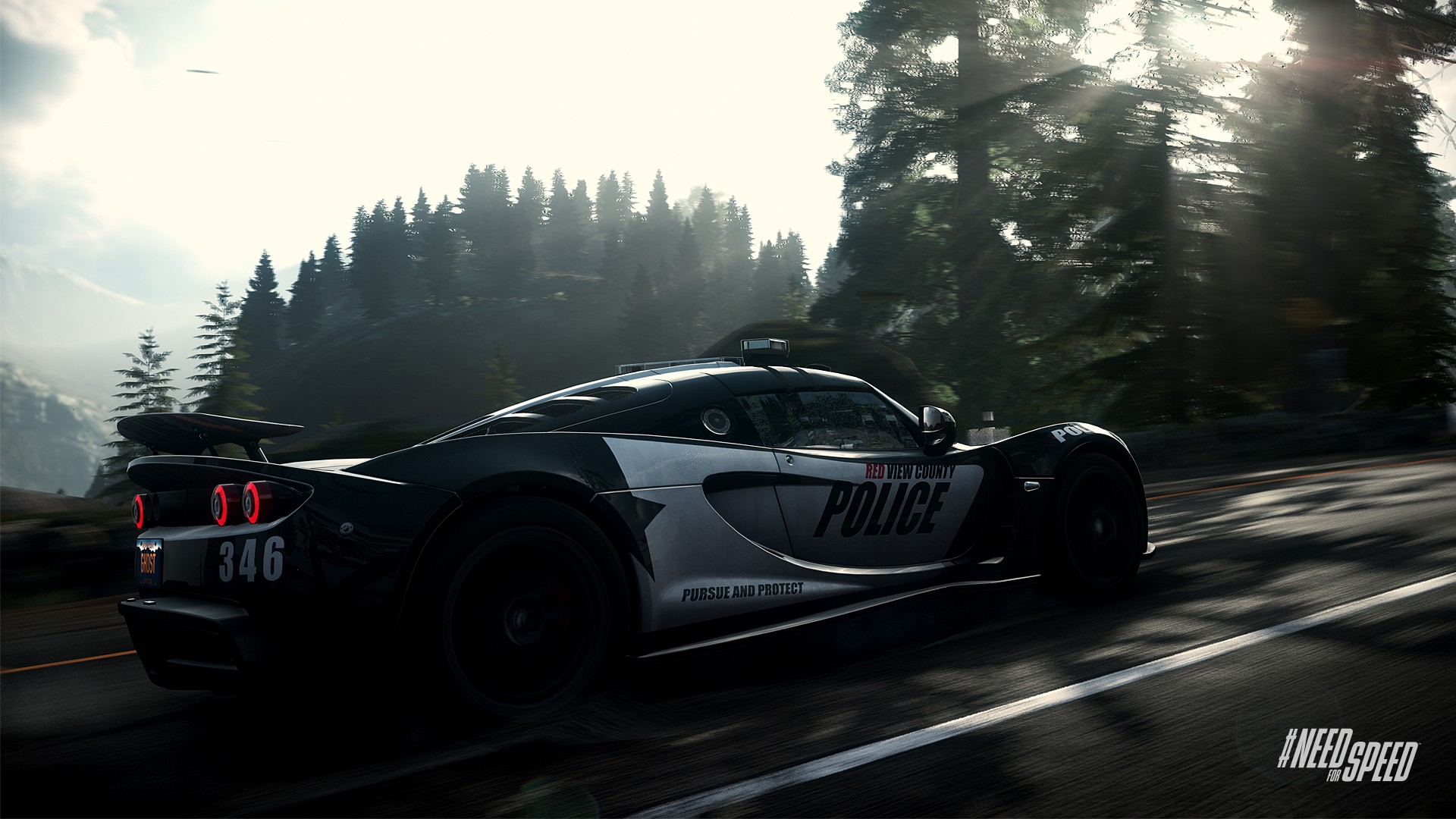 Car Need For Speed Police Cars Trees Road Tail Light Motion Blur Rear Wing 1920x1080