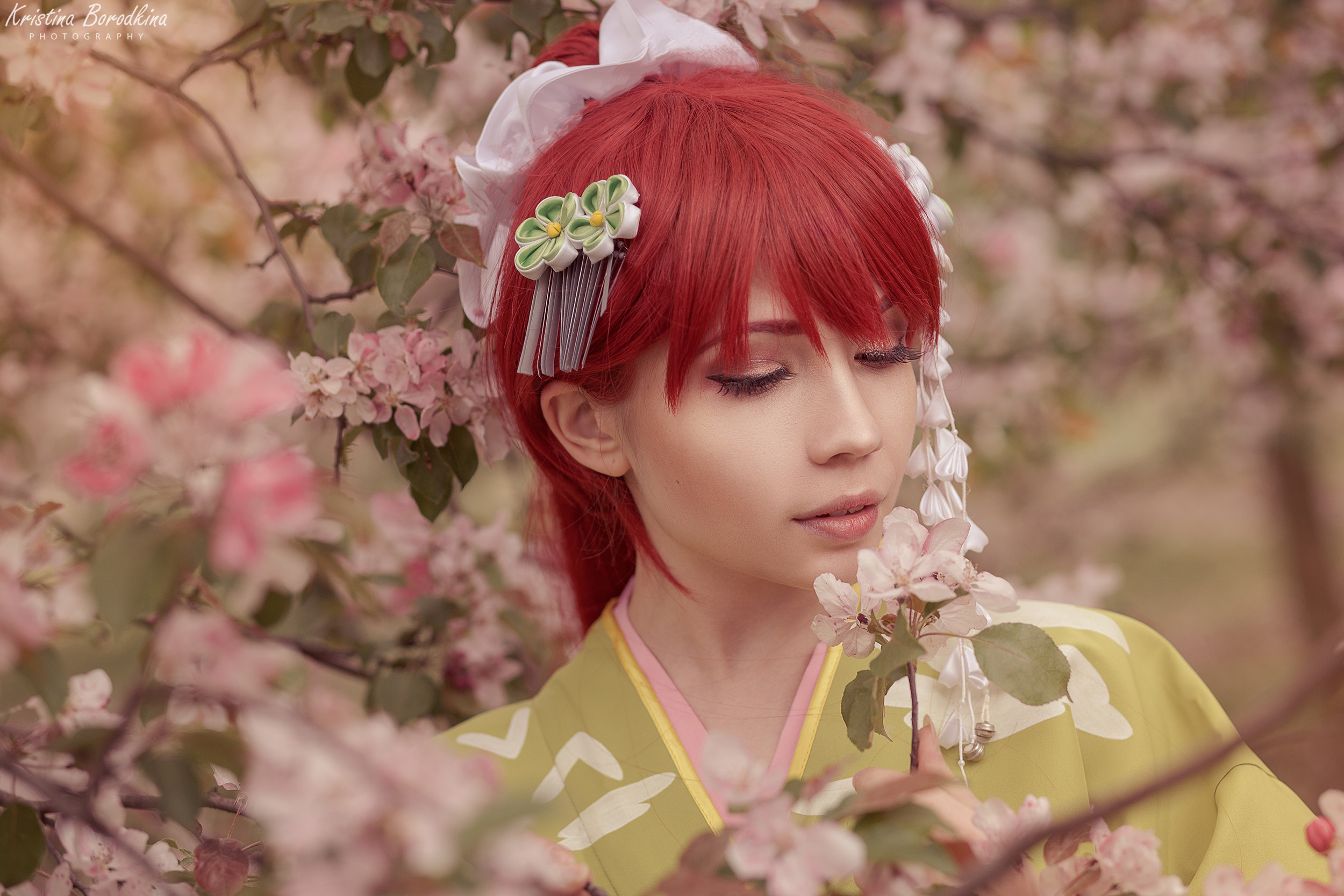 Women Flowers Chinese Dress Sakura Blossom Cosplay Hair Ornament Kristina Borodkina 2500x1667