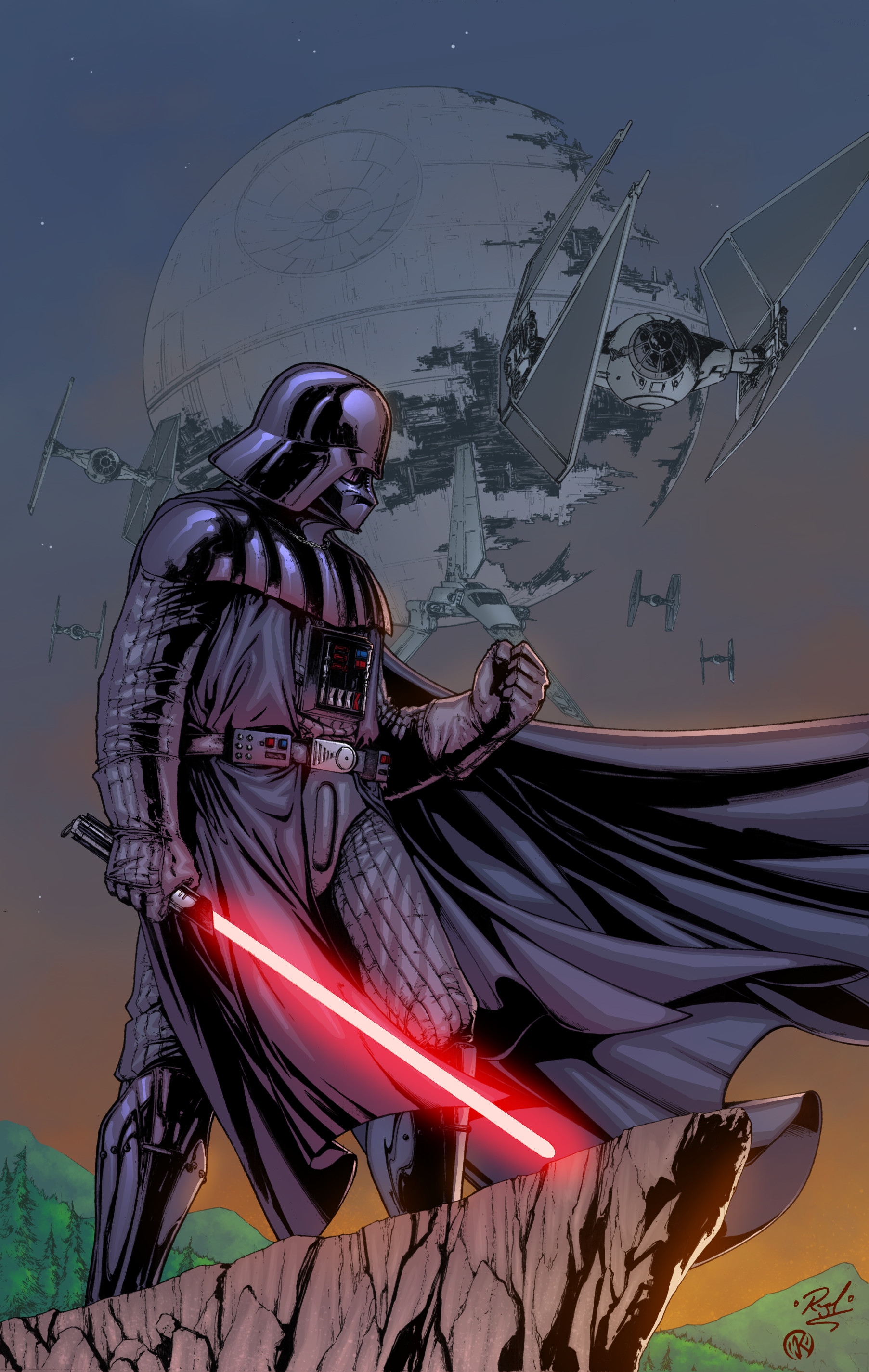 Maksim Strelkov Comic Art Star Wars Darth Vader Lightsaber Death Star TiE Fighter Men Cape Helmet Si 1805x2850