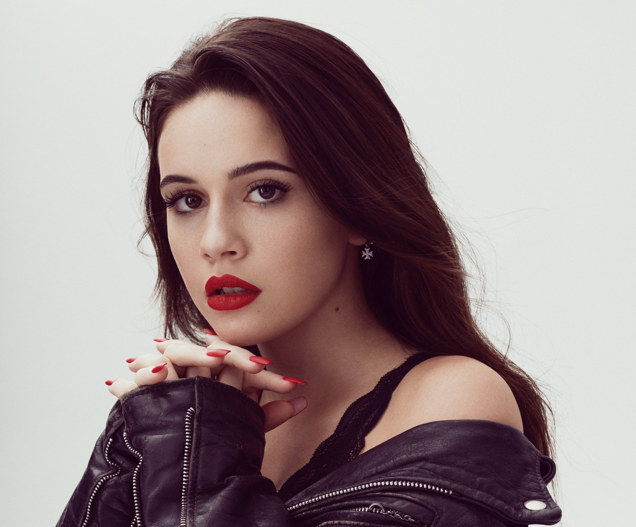 Bea Miller Women Singer Actress Face Red Lipstick Painted Nails Simple Background White Background R 2048x1699