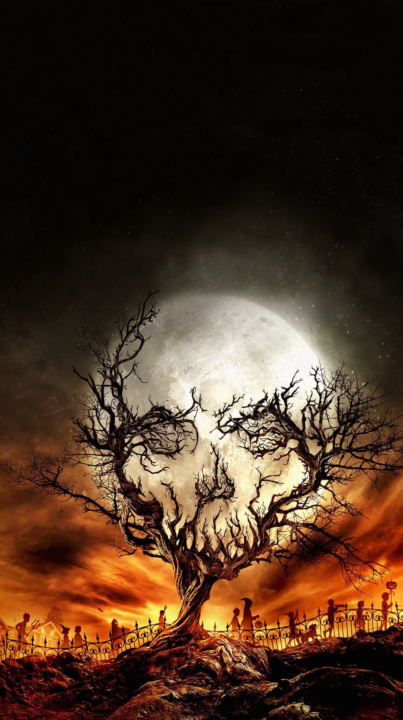 Digital Art Portrait Display Nature Trees Skull Moon Stars Spooky Halloween Silhouette Imagination R 1400x2500