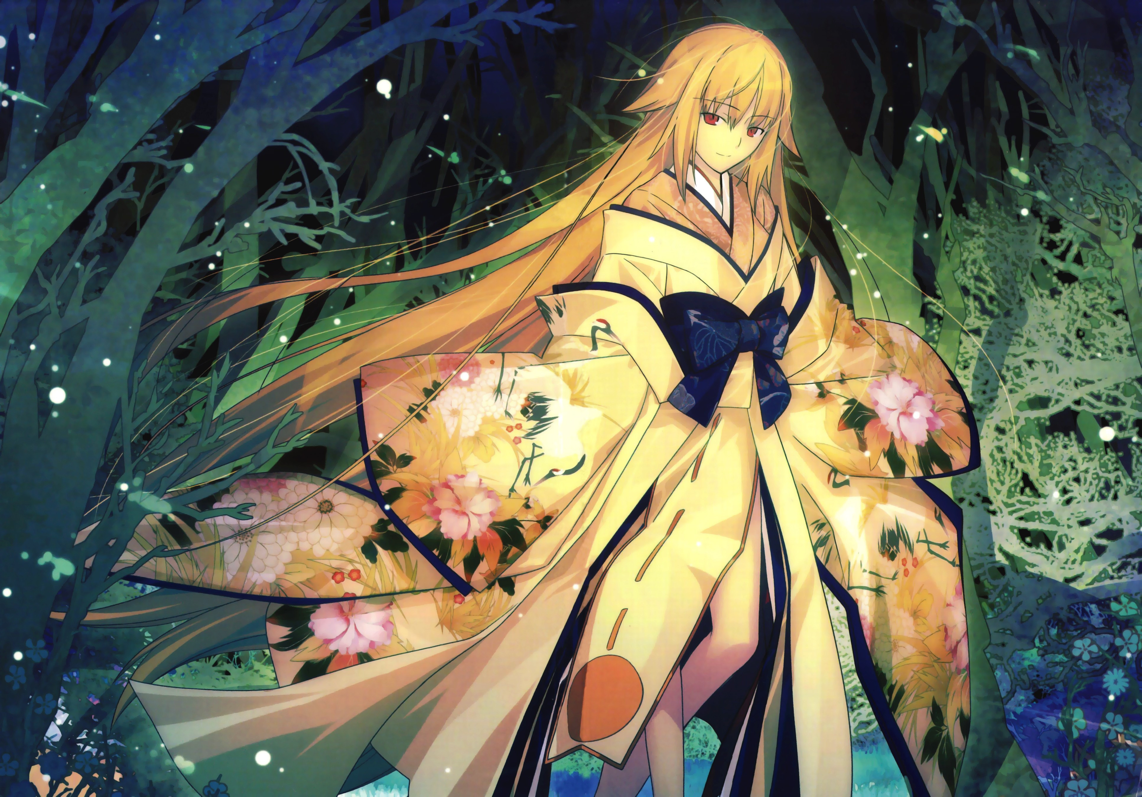 Type Moon Takeuchi Takashi Anime Girls Blonde Red Eyes Long Hair Kimono Traditional Clothing Anime 3866x2698