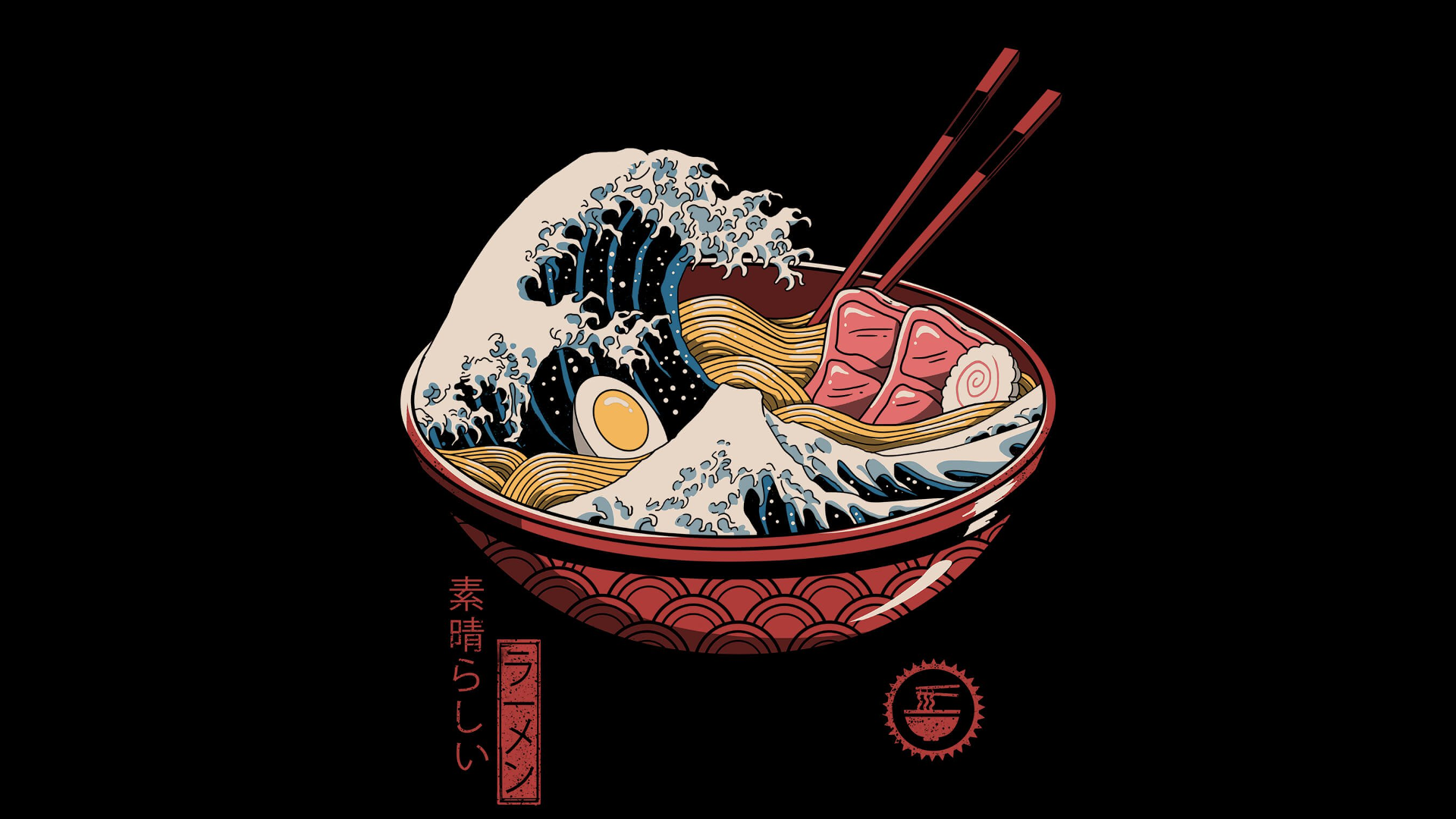 Ramen Waves Chopstick Eggs Japanese Food The Great Wave Off Kanagawa Kanagawa 1920x1080