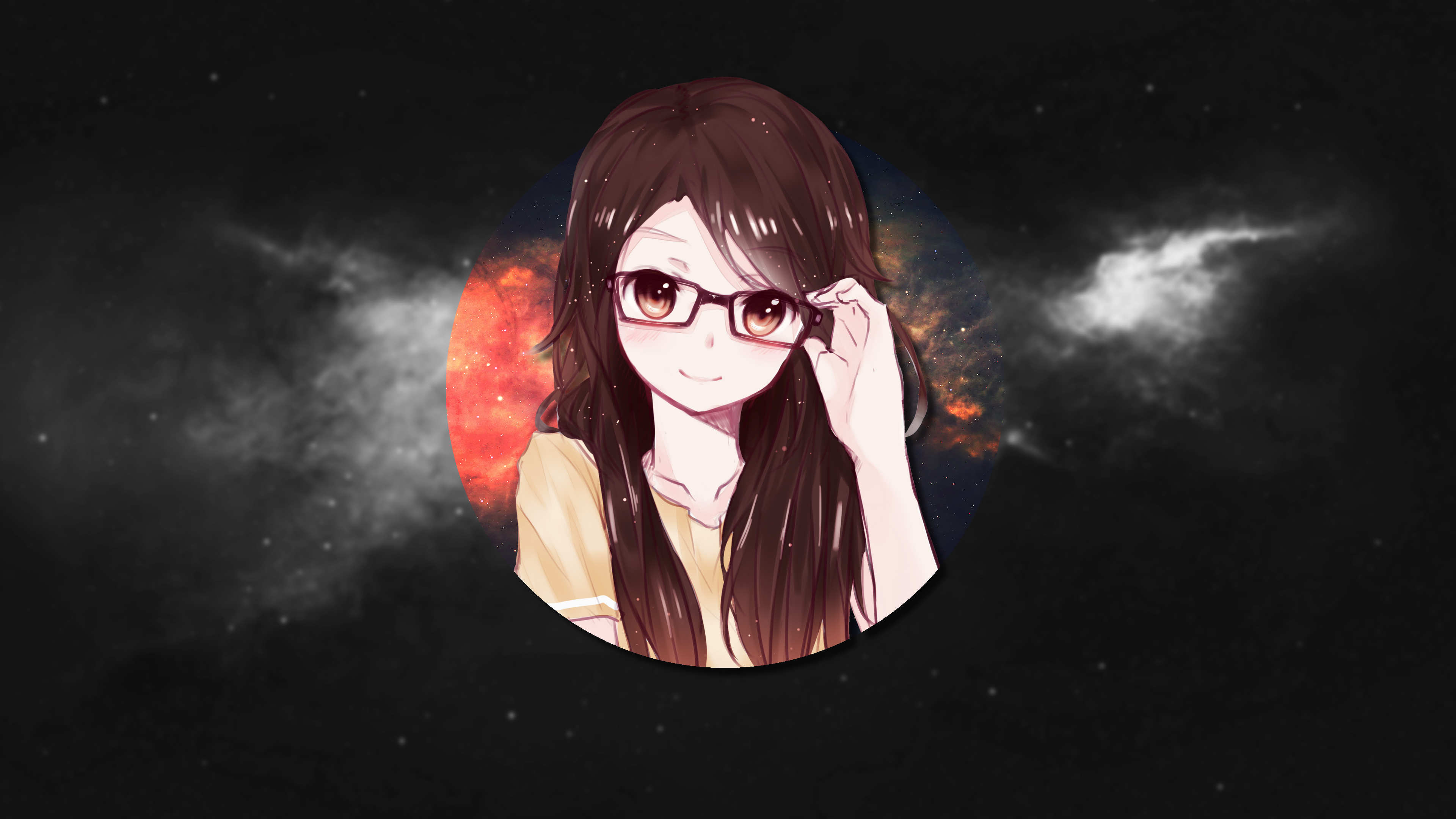 Render In Shapes Picture In Picture Space Anime Anime Girls Glasses Long Hair 3840x2160