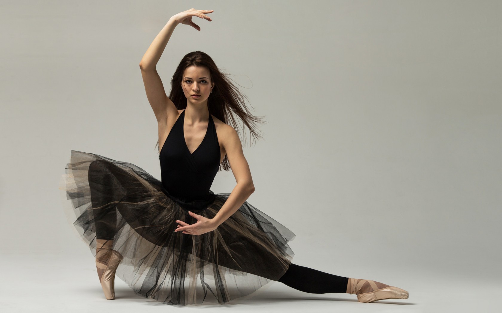 Women Ballerina Dancer Splits Black Clothing Brunette Tutu Exercise 1680x1050
