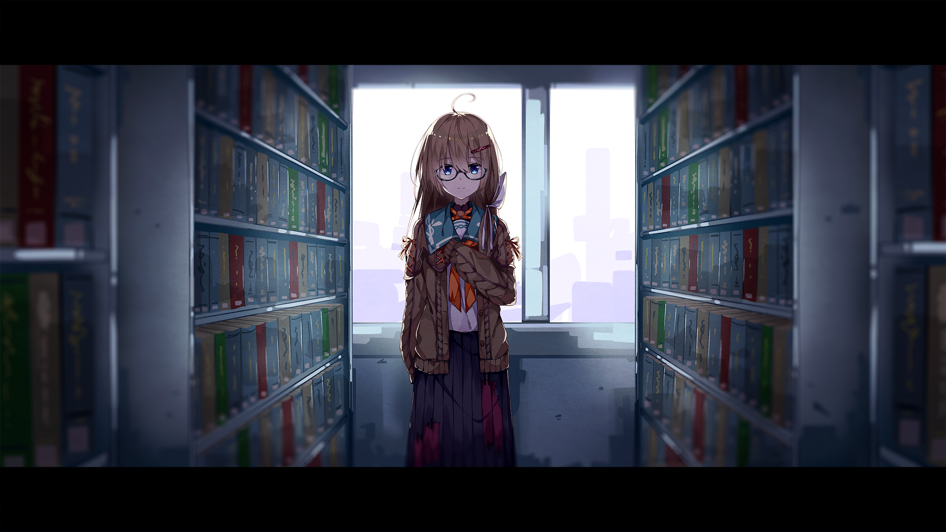 Anime Anime Girls Virtual Youtuber Nijisanji Book Shelf Library Women With Glasses Books 1920x1080