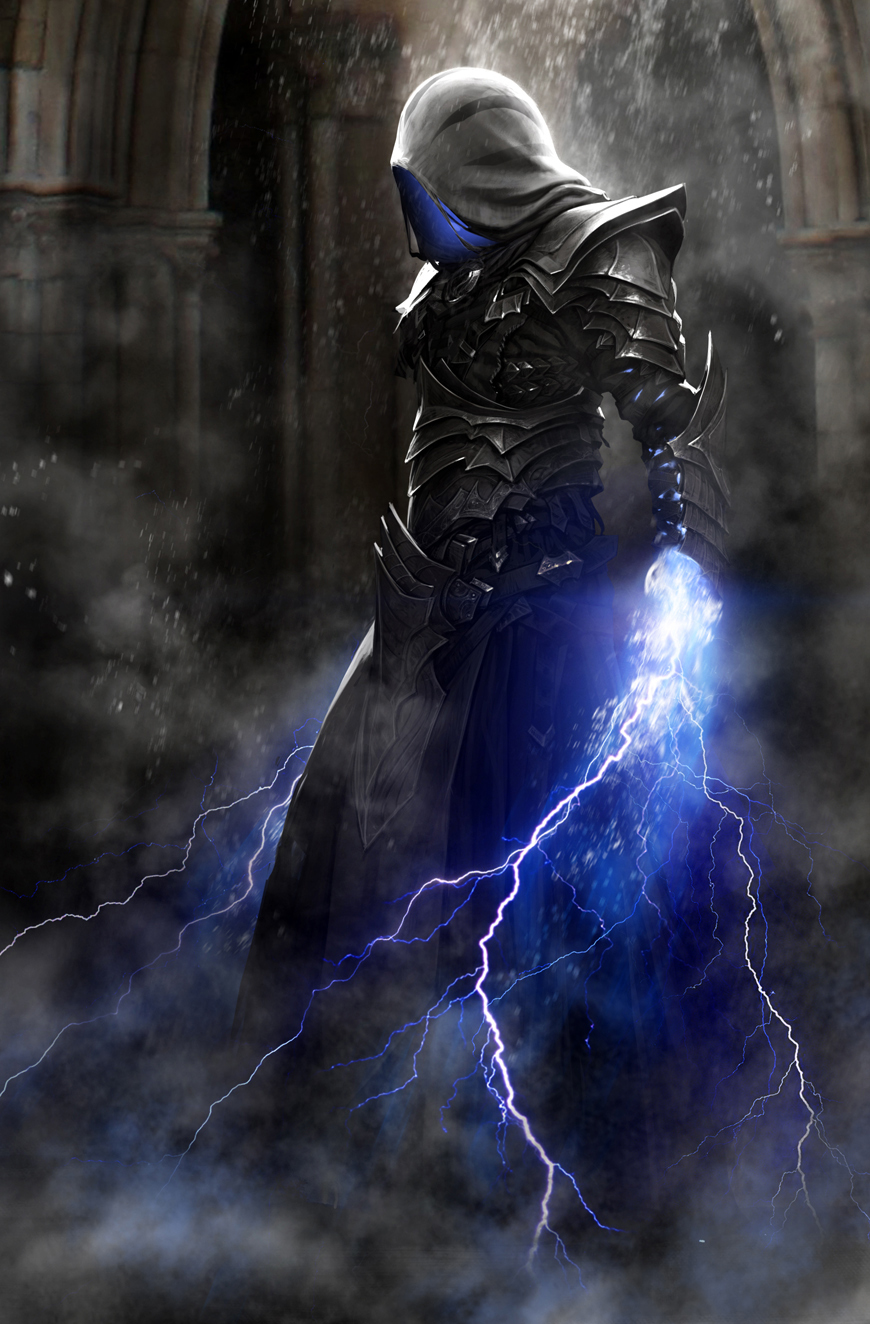 Sergey Kondratovich Drawing Men Hoods Armor Glowing Magician Lightning Lightning Bolt Spell Mist 870x1324