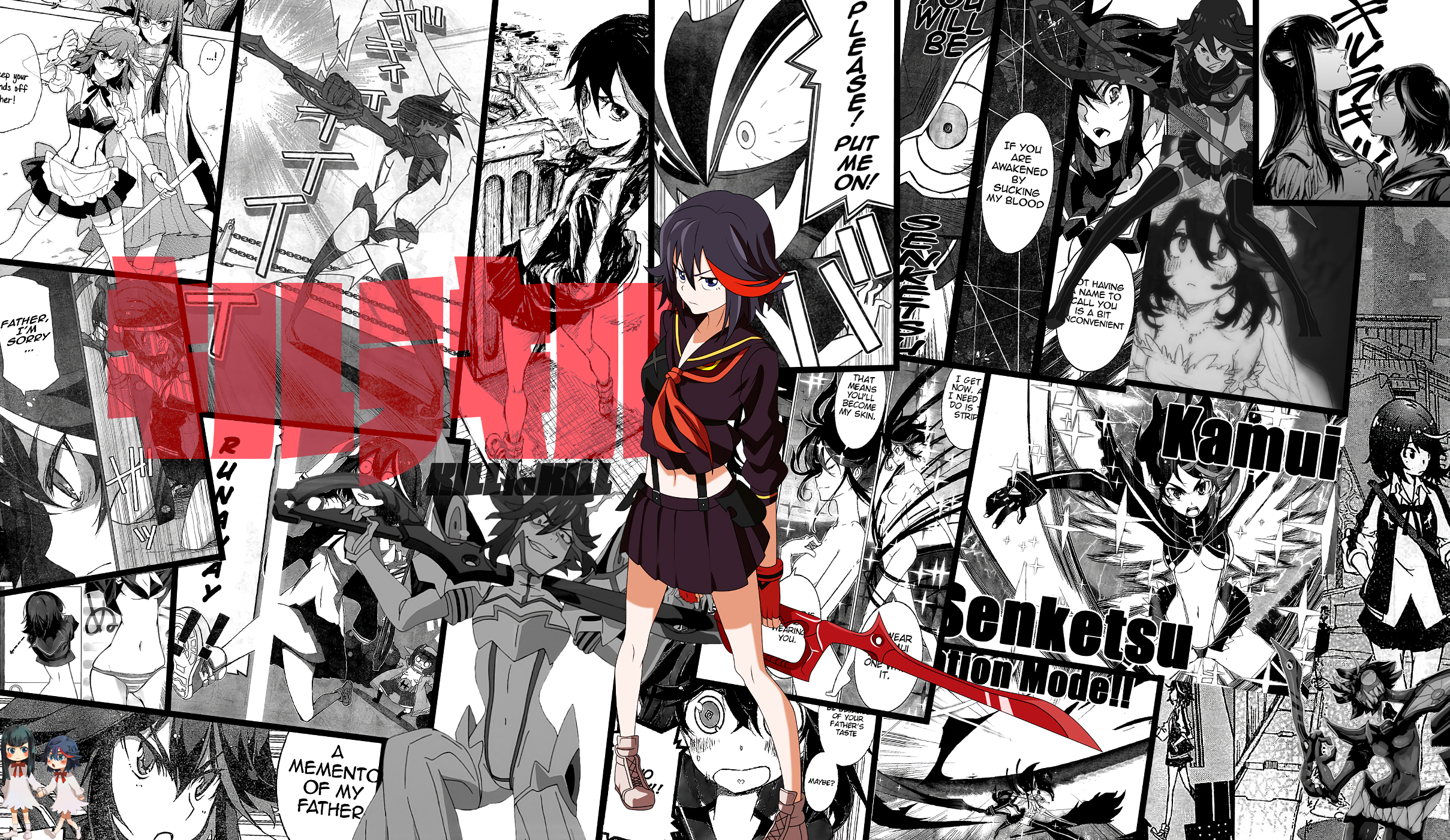 Anime Anime Girls White Skin Kill La Kill Matoi Ryuuko Manga Kiryuin Satsuki Senketsu Fan Art School 2418x1401