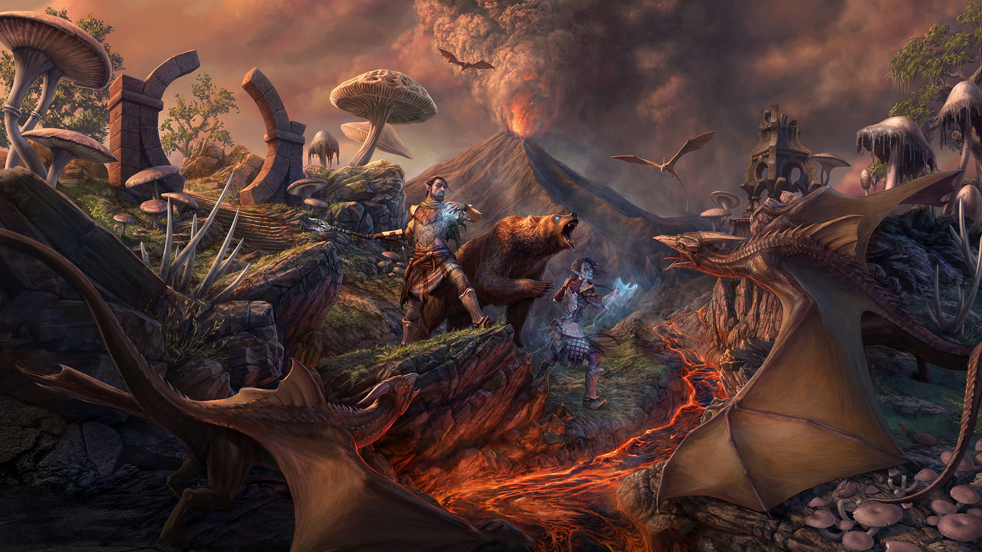 The Elder Scrolls Online The Elder Scrolls Iii Morrowind Volcano Grizzly Bear Video Games Wyvern 1920x1080