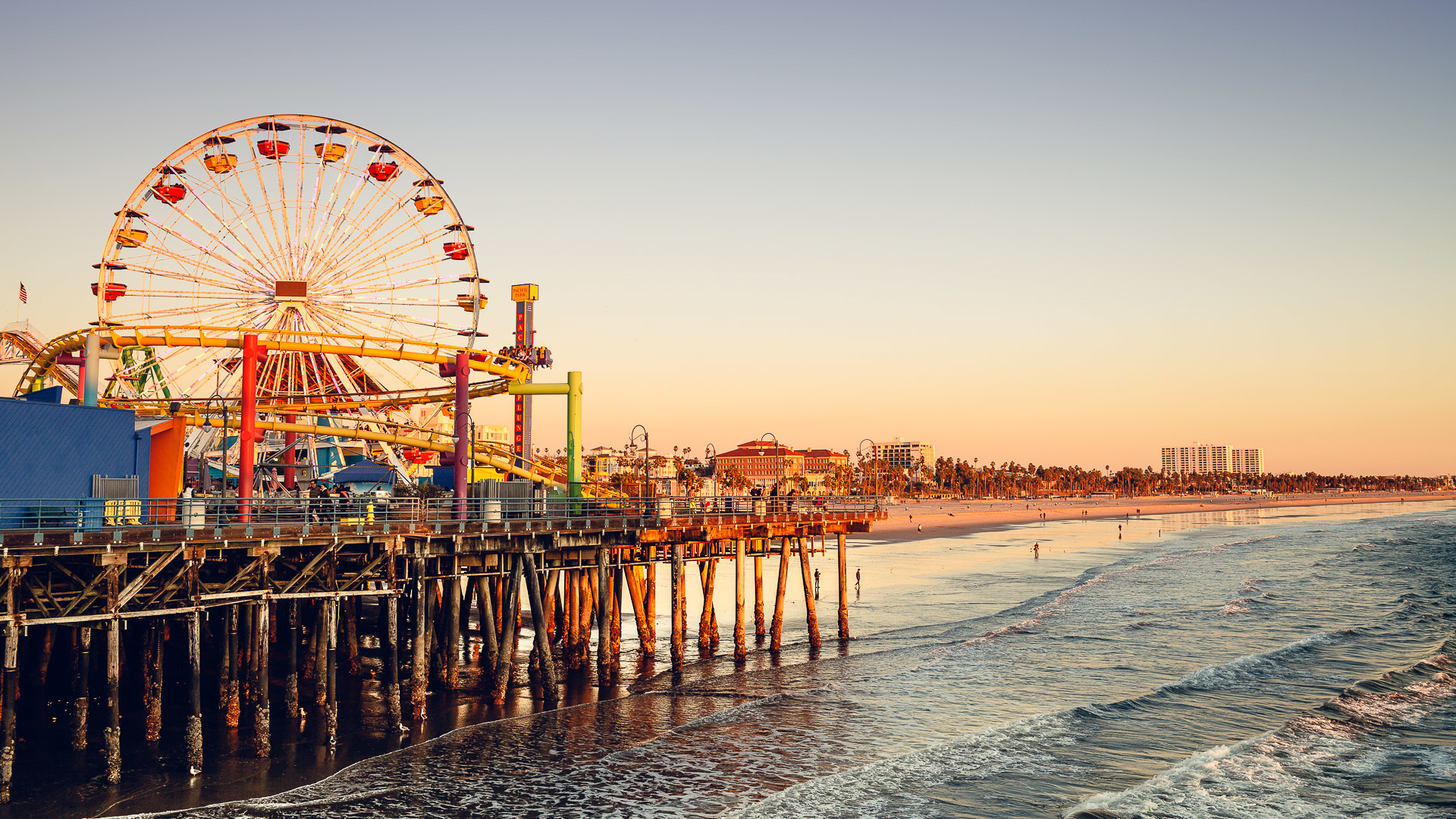 Beach Pier Los Angeles USA Santa Monica California Ferris Wheel Amusement Park 1920x1080