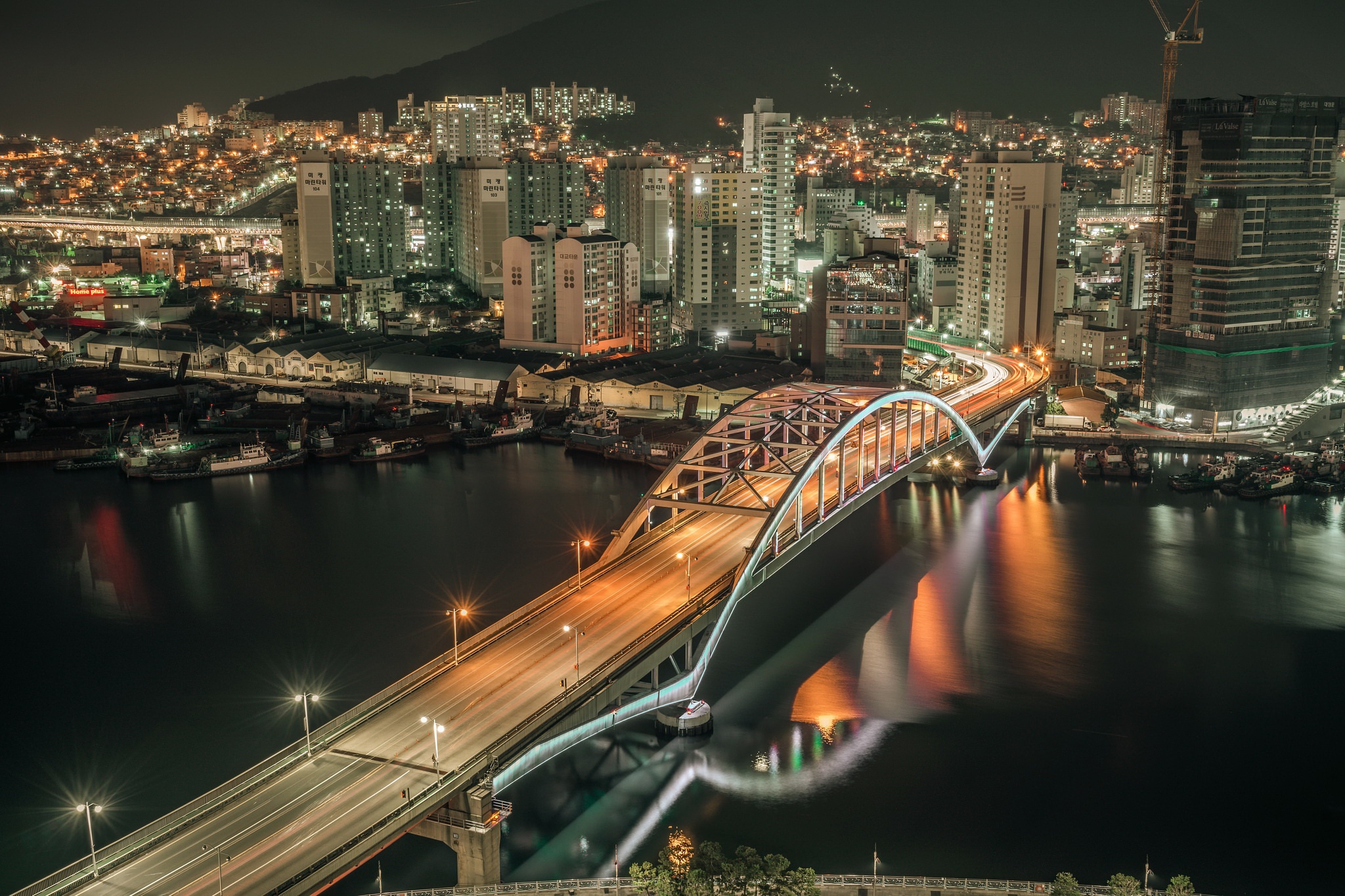 Asia Cityscape Busan Night Bridge 2048x1365