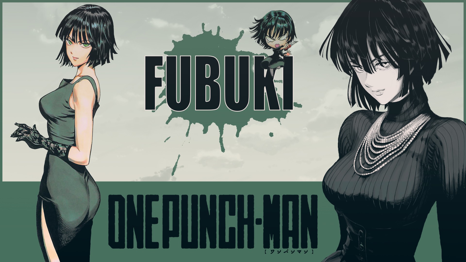 Anime Girls One Punch Man Fubuki Green Eyes 2D Short Hair Green Hair Green Dress 1920x1080