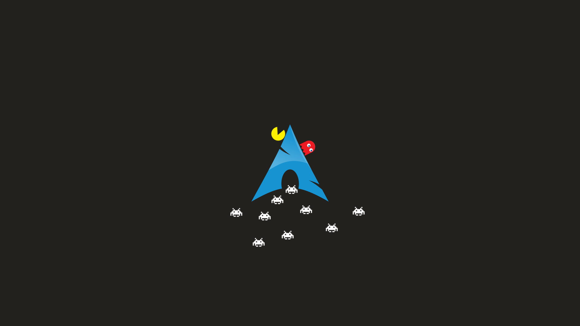 Arch Linux Minimalism Space Invaders Simple Background Black Background Pac Man 1920x1080