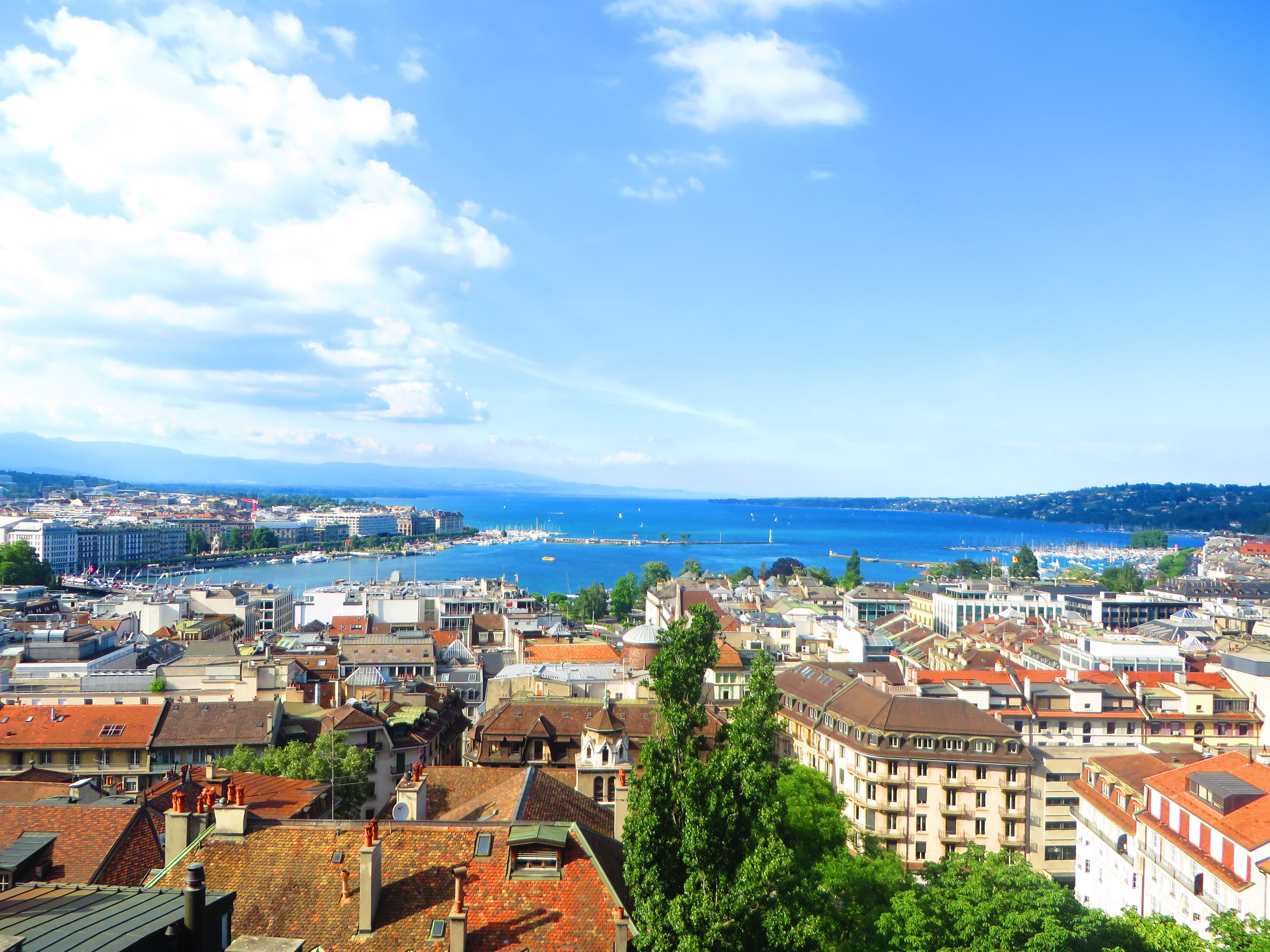 Switzerland Geneva City Cityscape Rooftops Lake 4000x3000