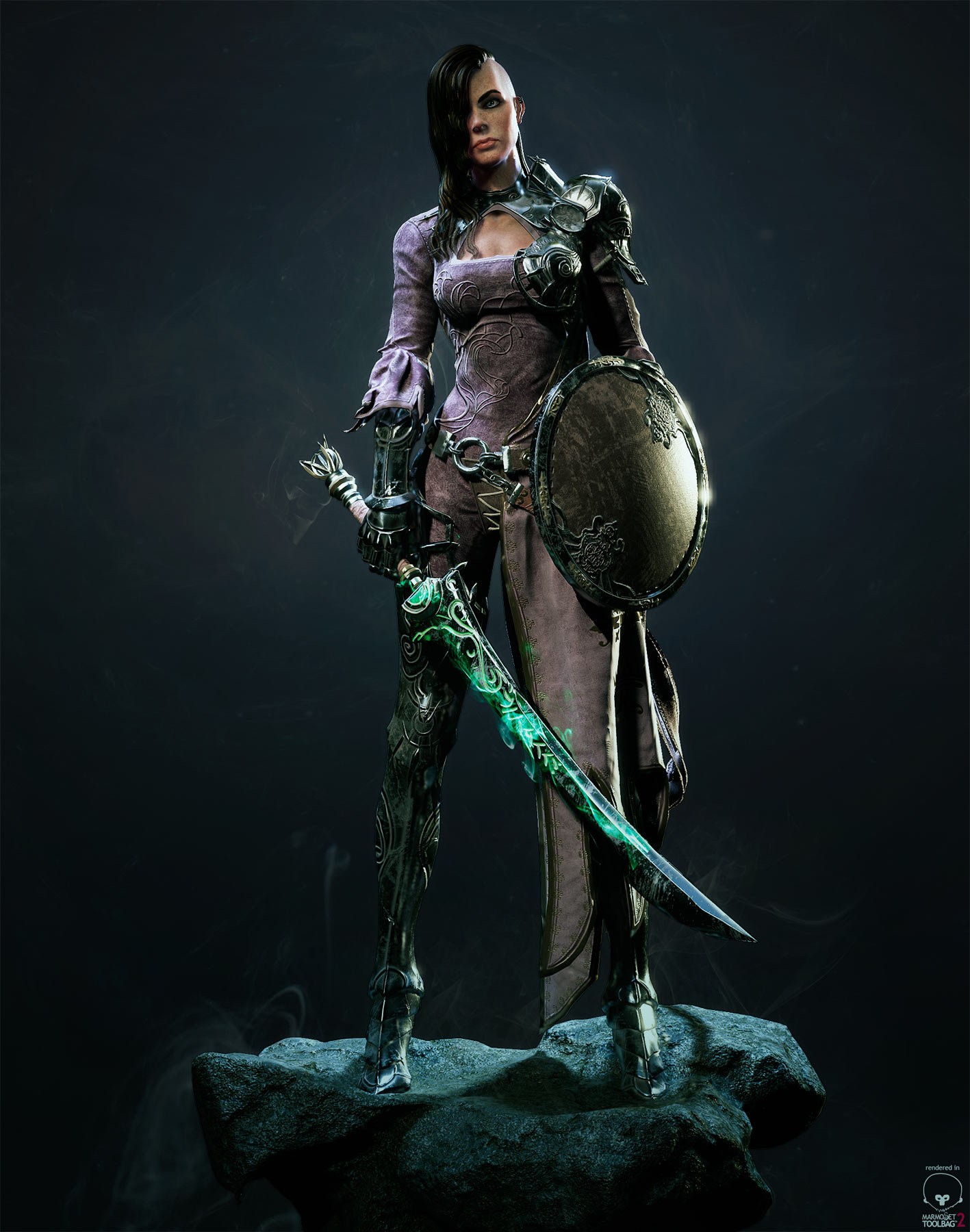 3D Fantasy Girl Sword Weapon Digital Art Sidecut Shield 1417x1800
