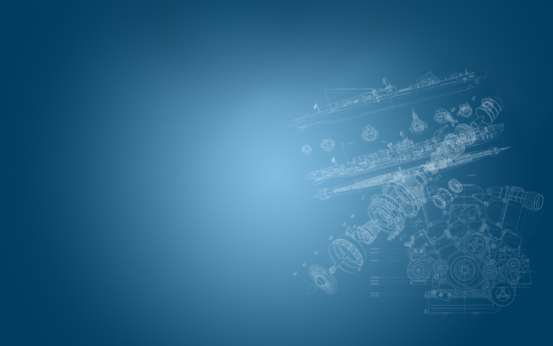 Graphic Design Ship Engines Simple Background Blue Engineering 1920x1200