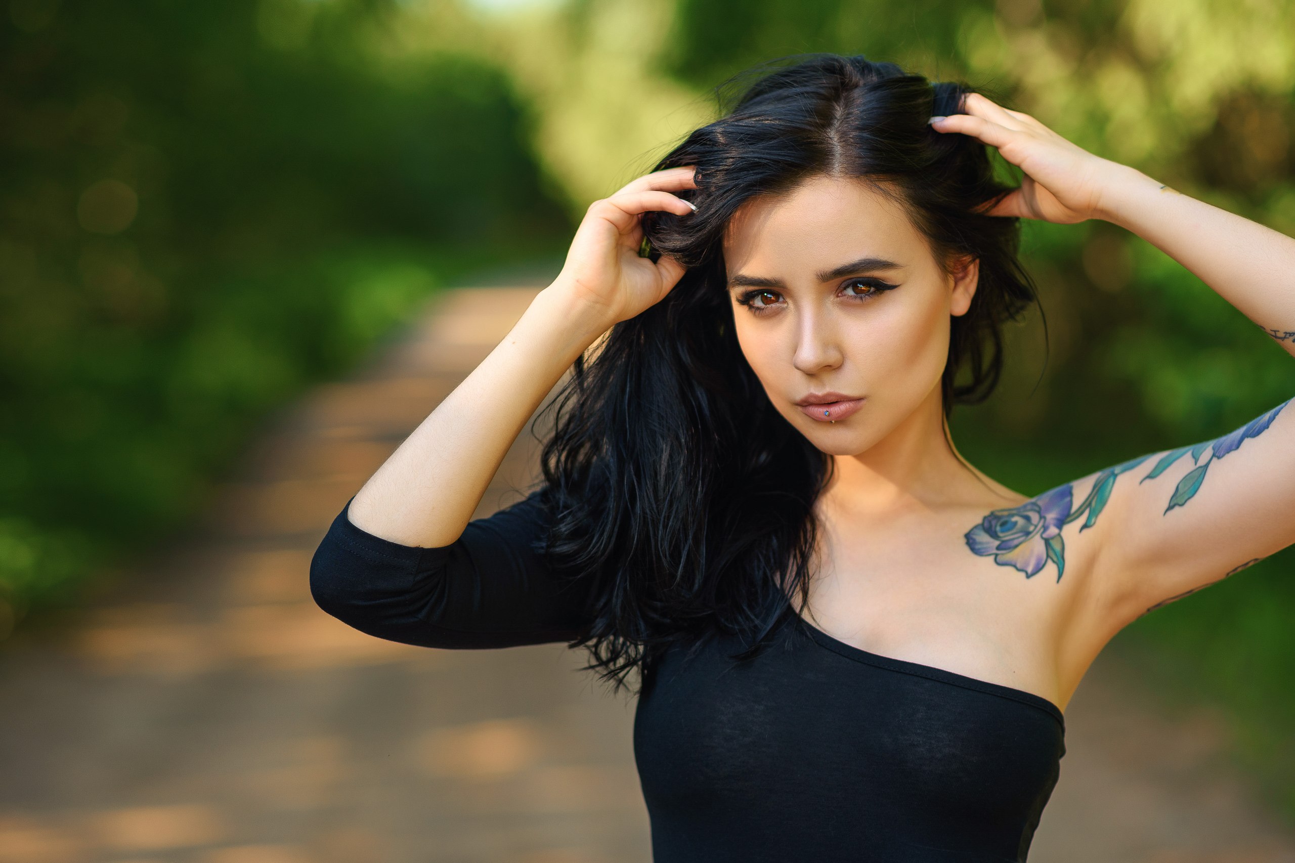 Women Tattoo Eyeliner Pierced Lip Aleksa Tereschuk Dmitry Medved Armpits 2560x1706