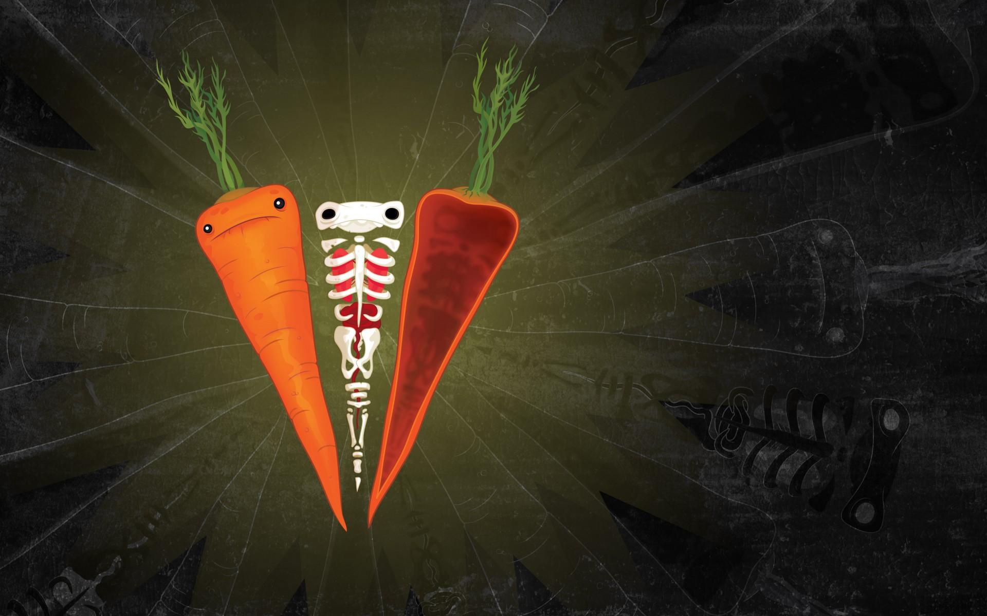 Carrot Skeleton Humor Artwork Orange 1920x1200