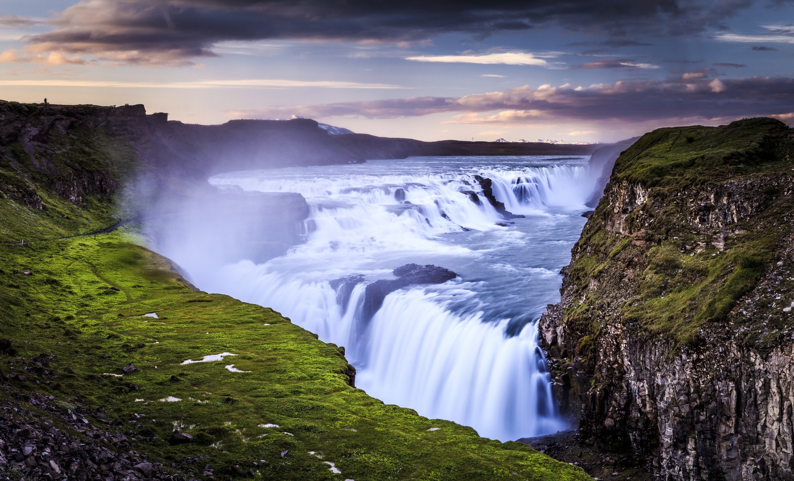 Photography Nature Landscape Mountains Lake Water Fall Sky Aerial View Iceland Gullfoss 1600x971