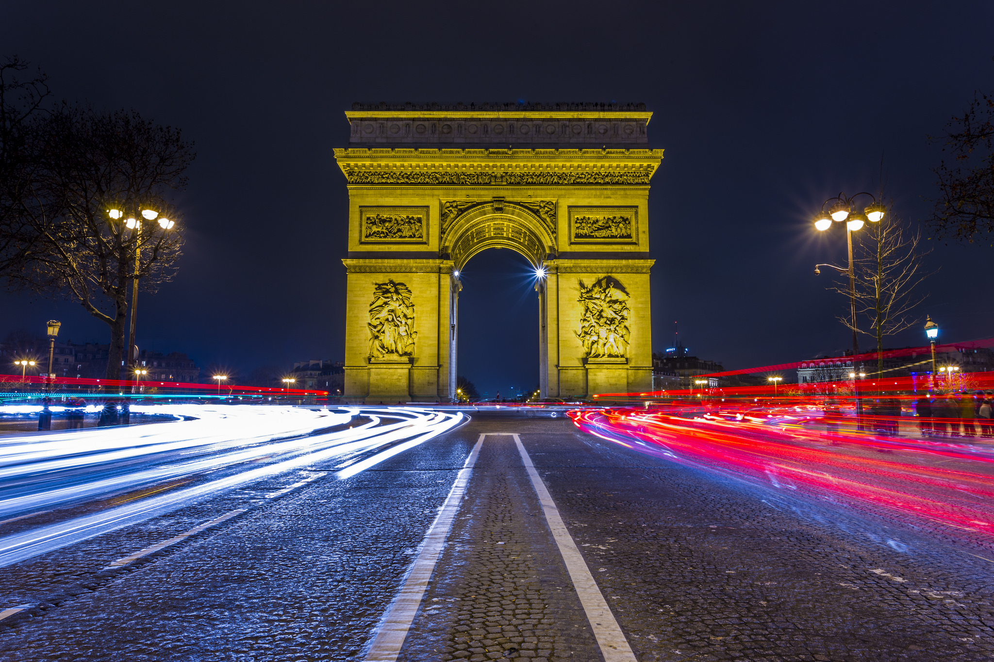 Arc De Triomphe Night Time Lapse Paris France Monument 2048x1365