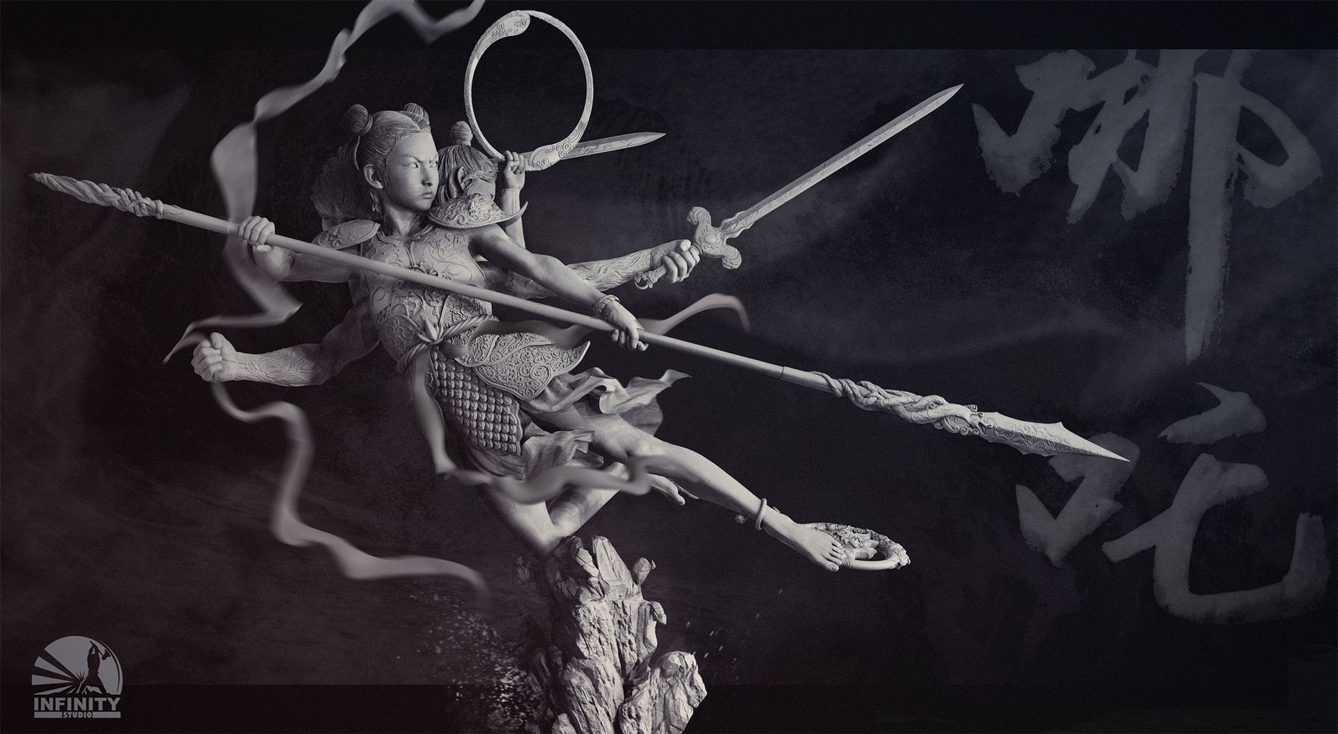 3D Render Warrior Spear Armor Nezha 1920x1054