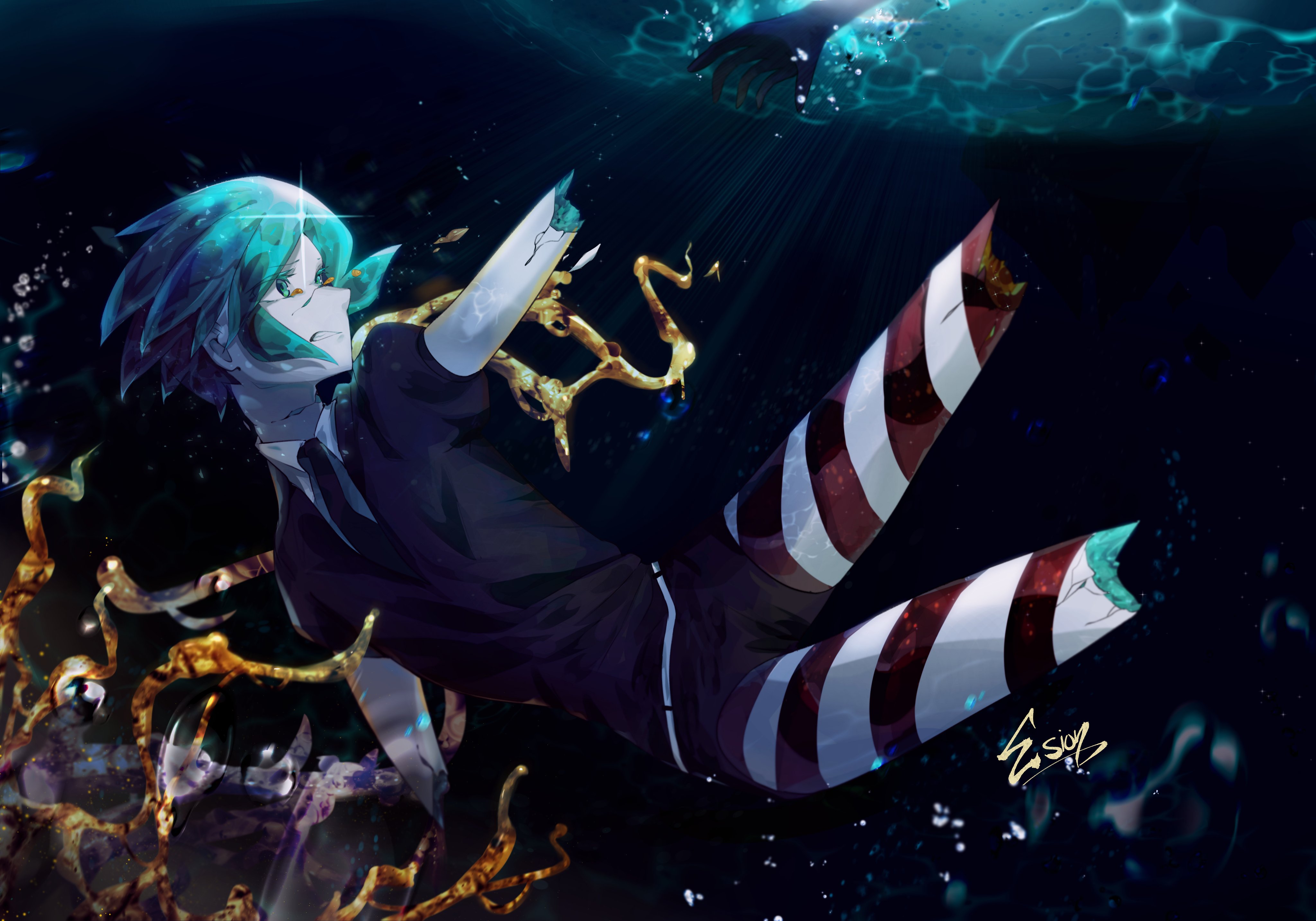 Anime Houseki No Kuni Phos Houseki No Kuni Aqua Hair Tie Gold Broken Gems 4096x2867