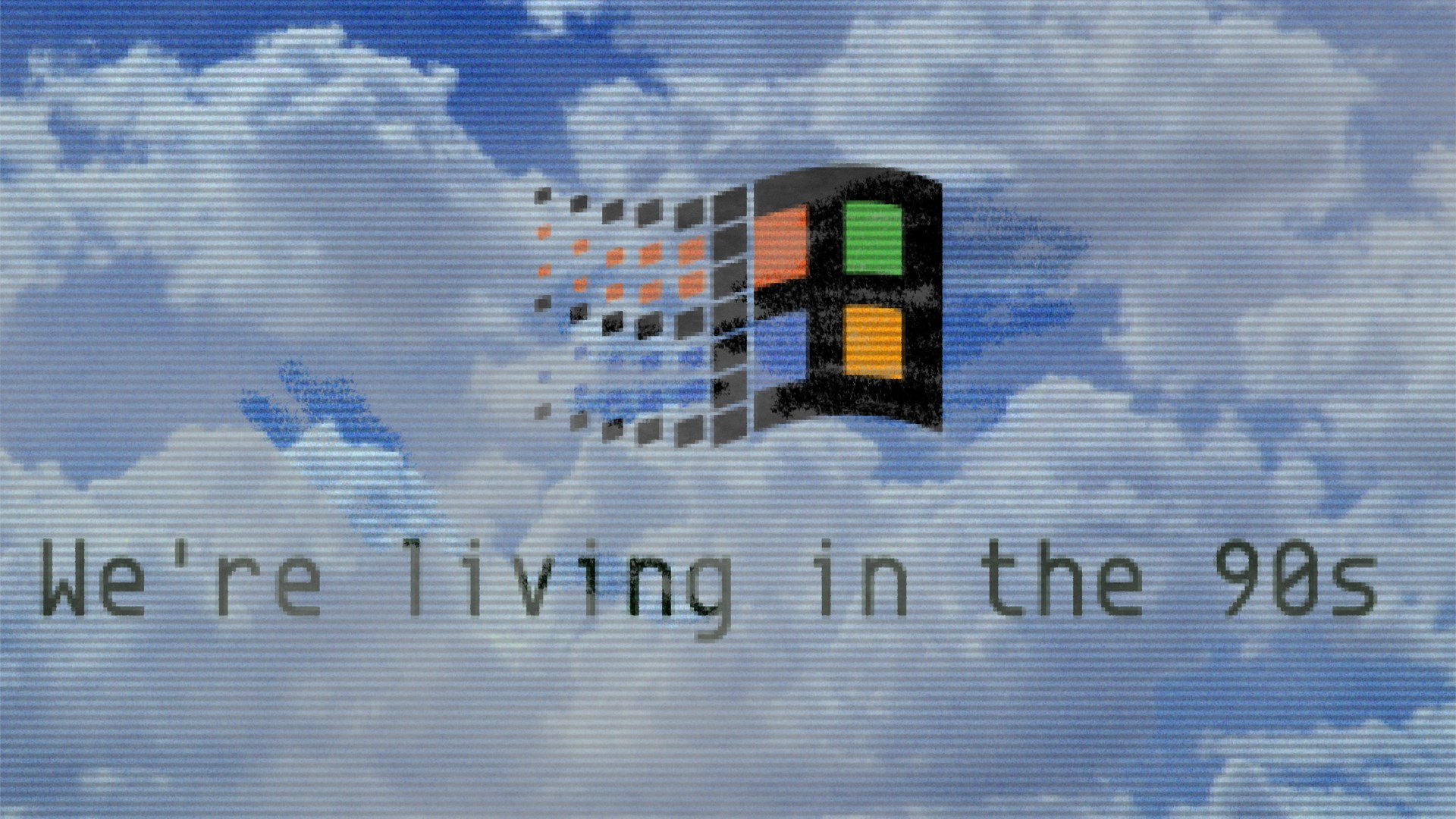 Vaporwave 1990s Microsoft Windows 95 Windows 98 Clouds Humor Typography Blue 1920x1080