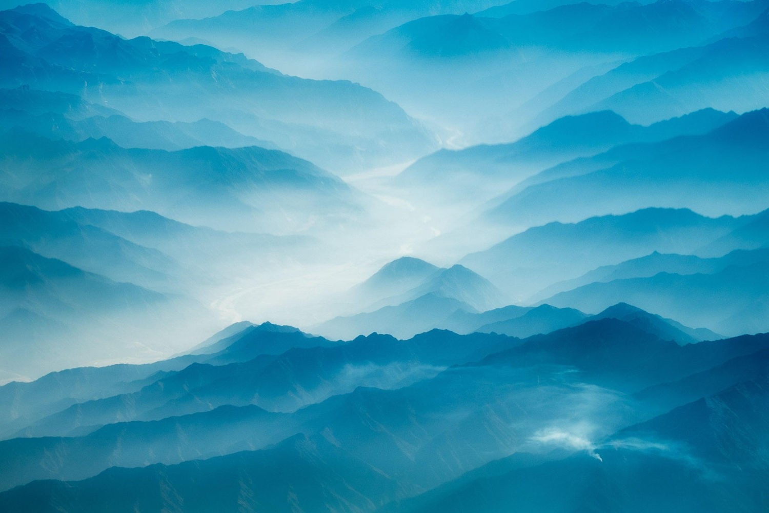 Nature Landscape Aerial View Blue Mist Morning Mountains Himalayas Cyan Hills 1500x1000