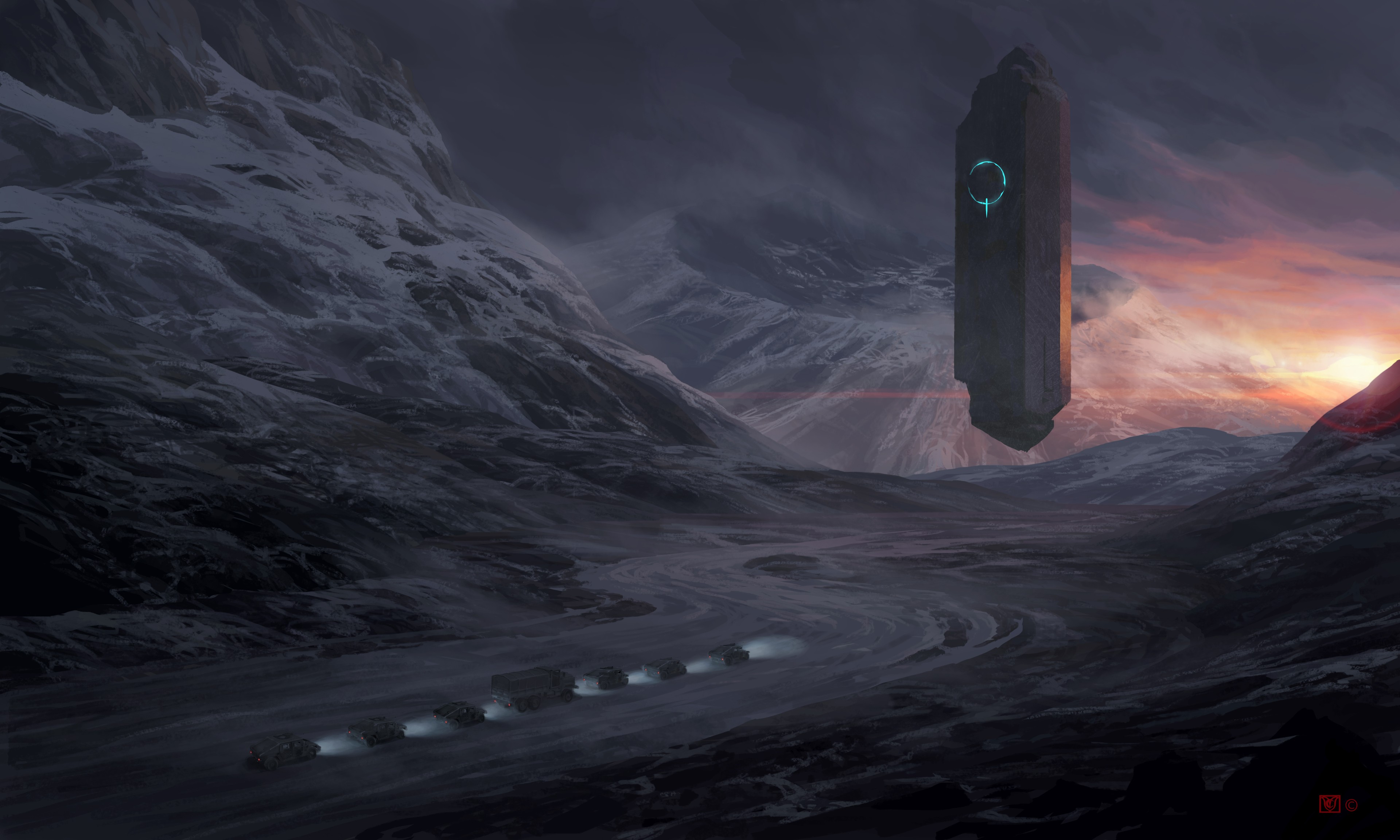 Science Fiction Digital Art UFOs Military Vehicle Military Arctic Dawn Mystery Concept Art Christoph 3840x2304