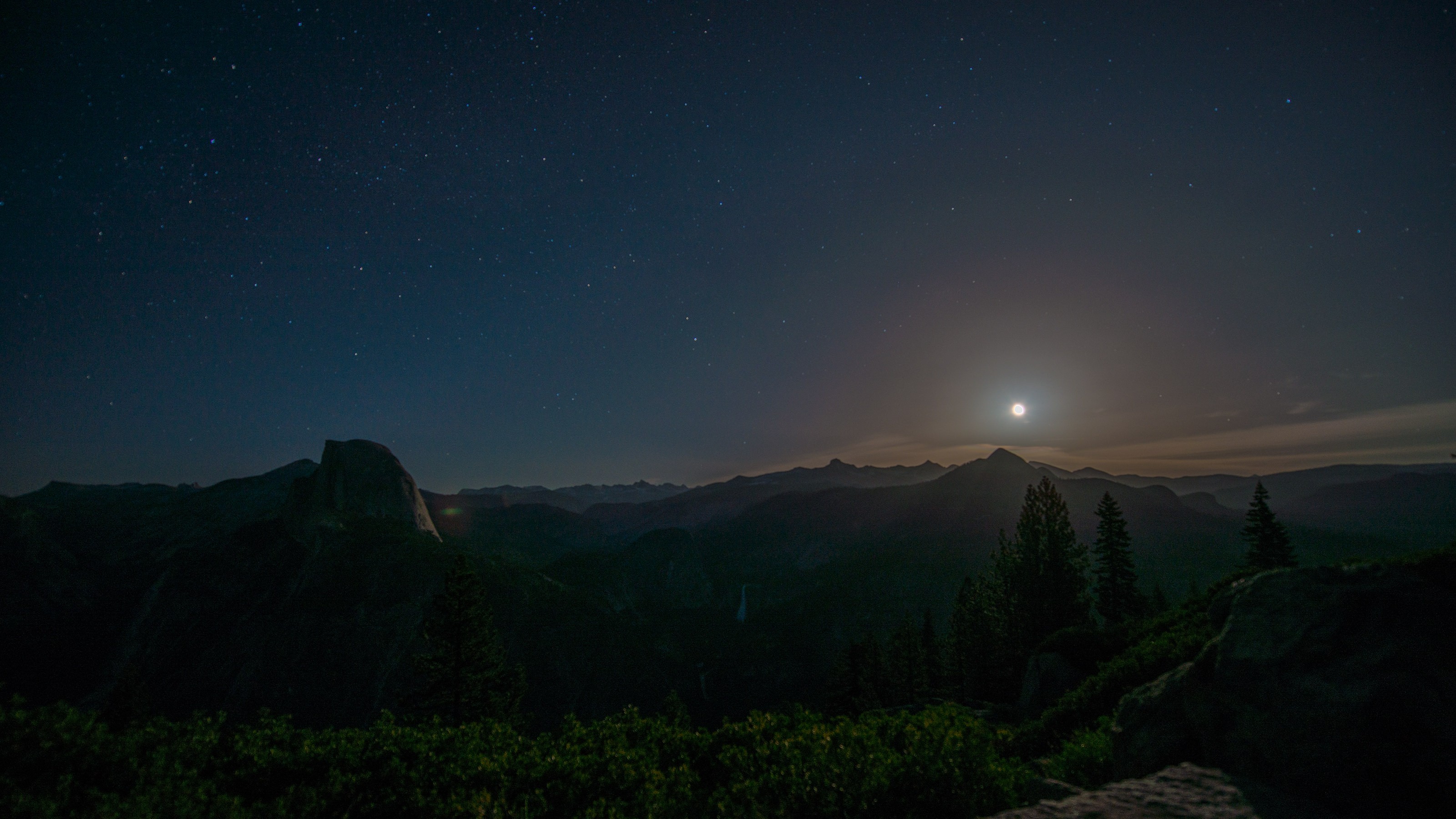 Nature Forest Moon Yosemite Valley Yosemite National Park California Mountains 3200x1800