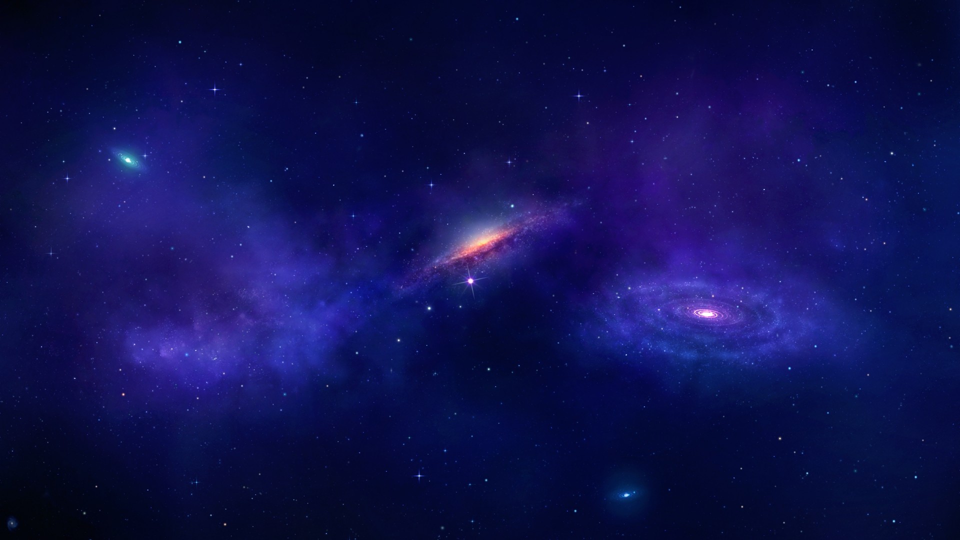 Digital Art Universe Space Planet Stars Blue Galaxy Spiral Galaxy 1920x1080