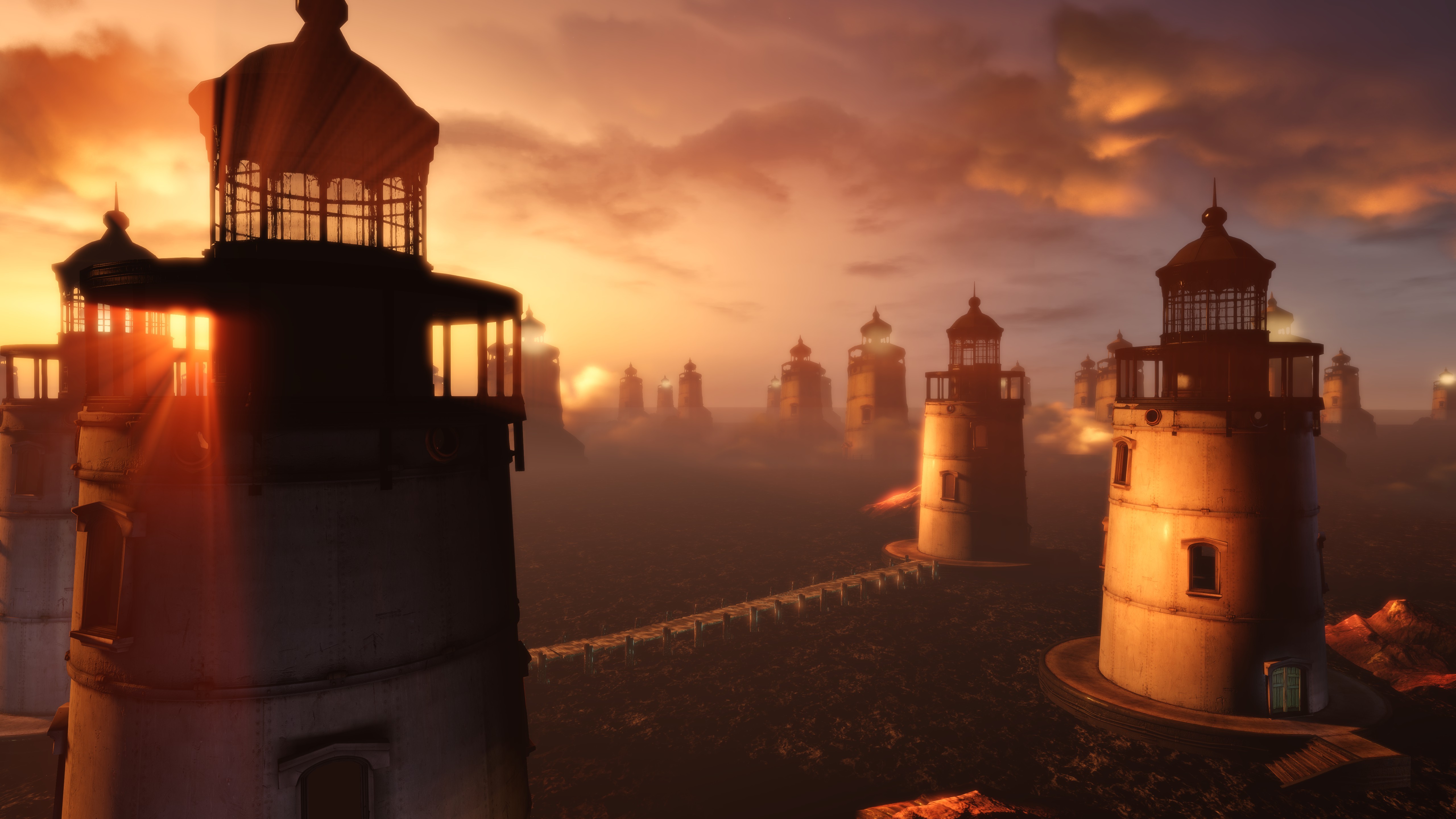 BioShock BioShock Infinite Video Games Screen Shot Lighthouse Beacon Sky Sunset 5120x2880