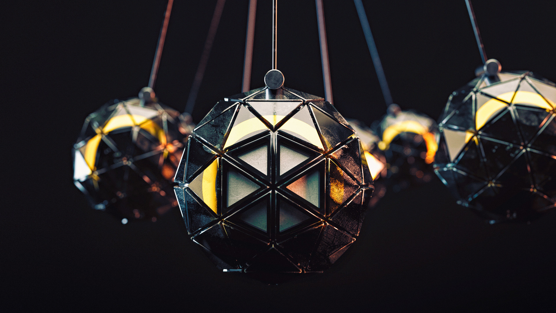 3D Render Abstract Triangulate Ball Black Background 1920x1080