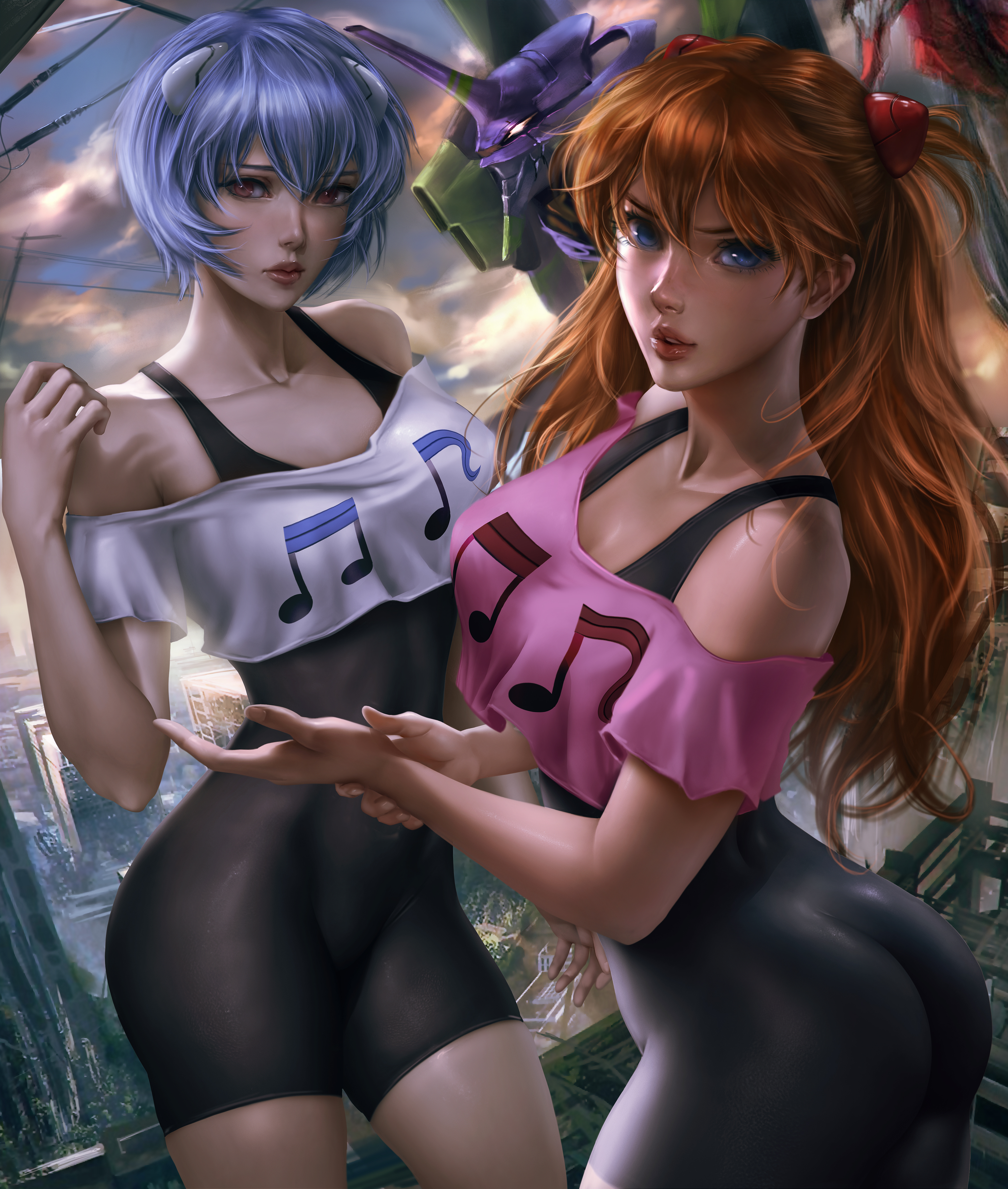 Neon Genesis Evangelion Digital Art Logan Cure Asuka Langley Shikinami Ayanami Rei EVA Unit 01 EVA U 3532x4167