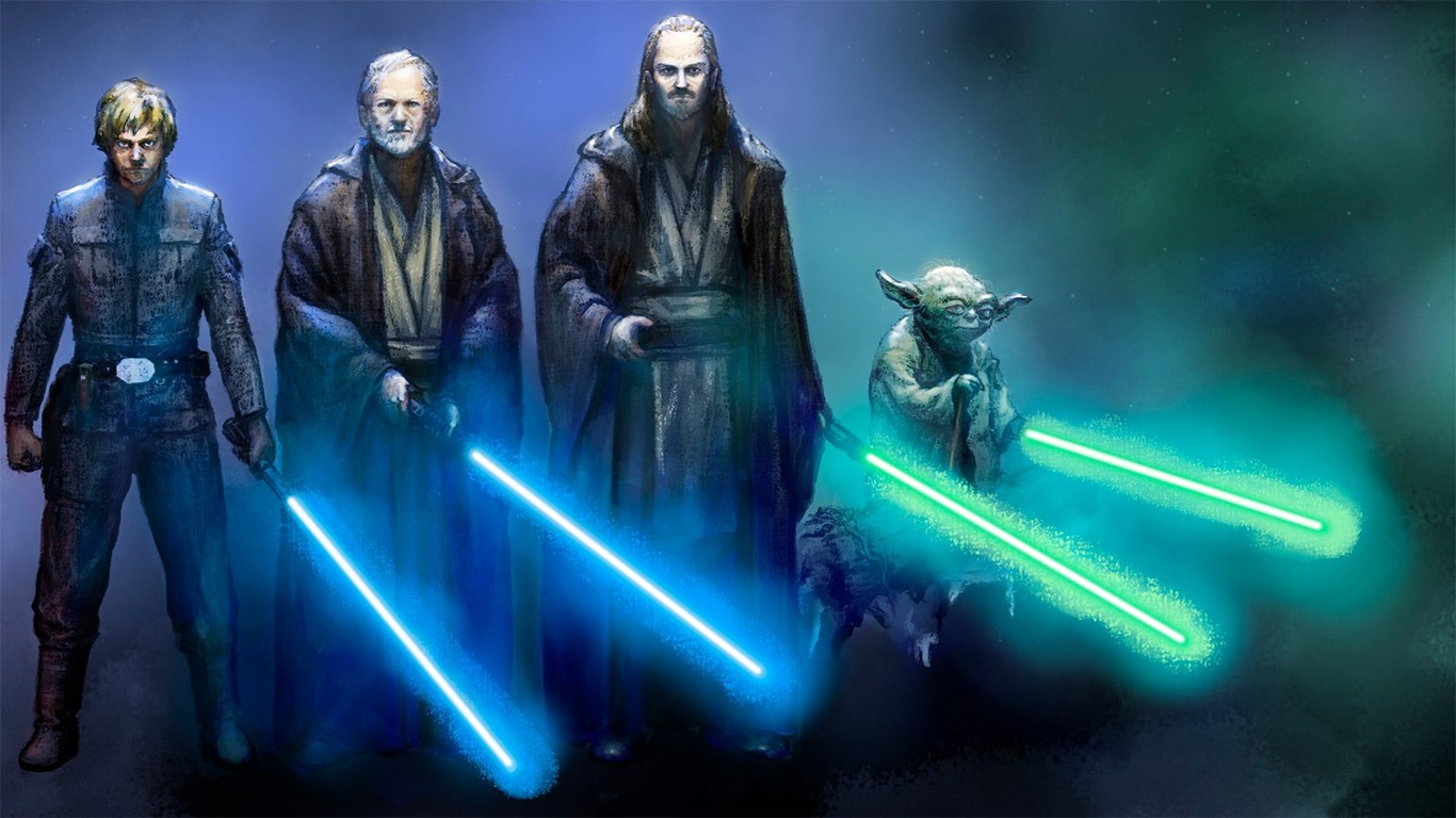 Drawing Yoda Obi Wan Kenobi Qui Gon Jinn Luke Skywalker Artwork Jedi Lightsaber Star Wars Fan Art 1366x768