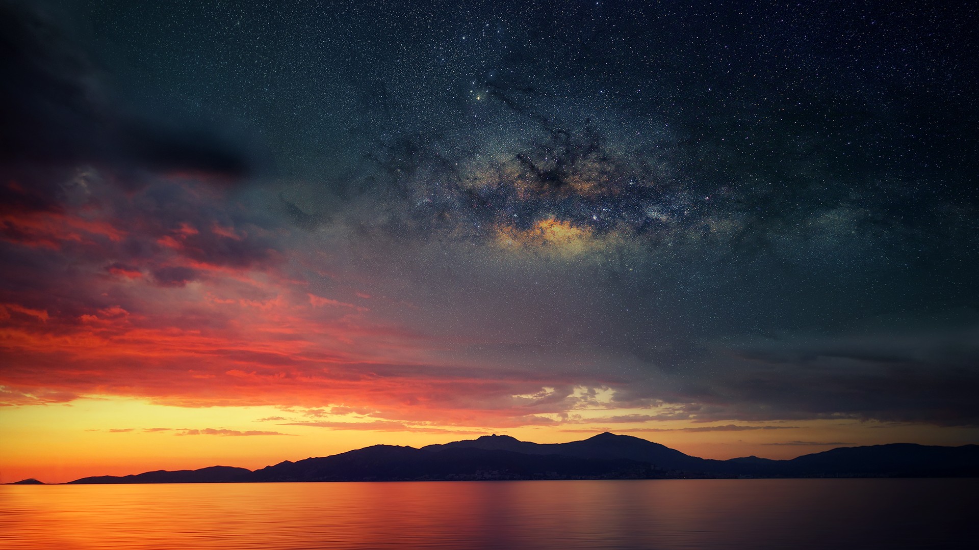 Corsica Abstract Space Water Sea Sunset 1920x1080
