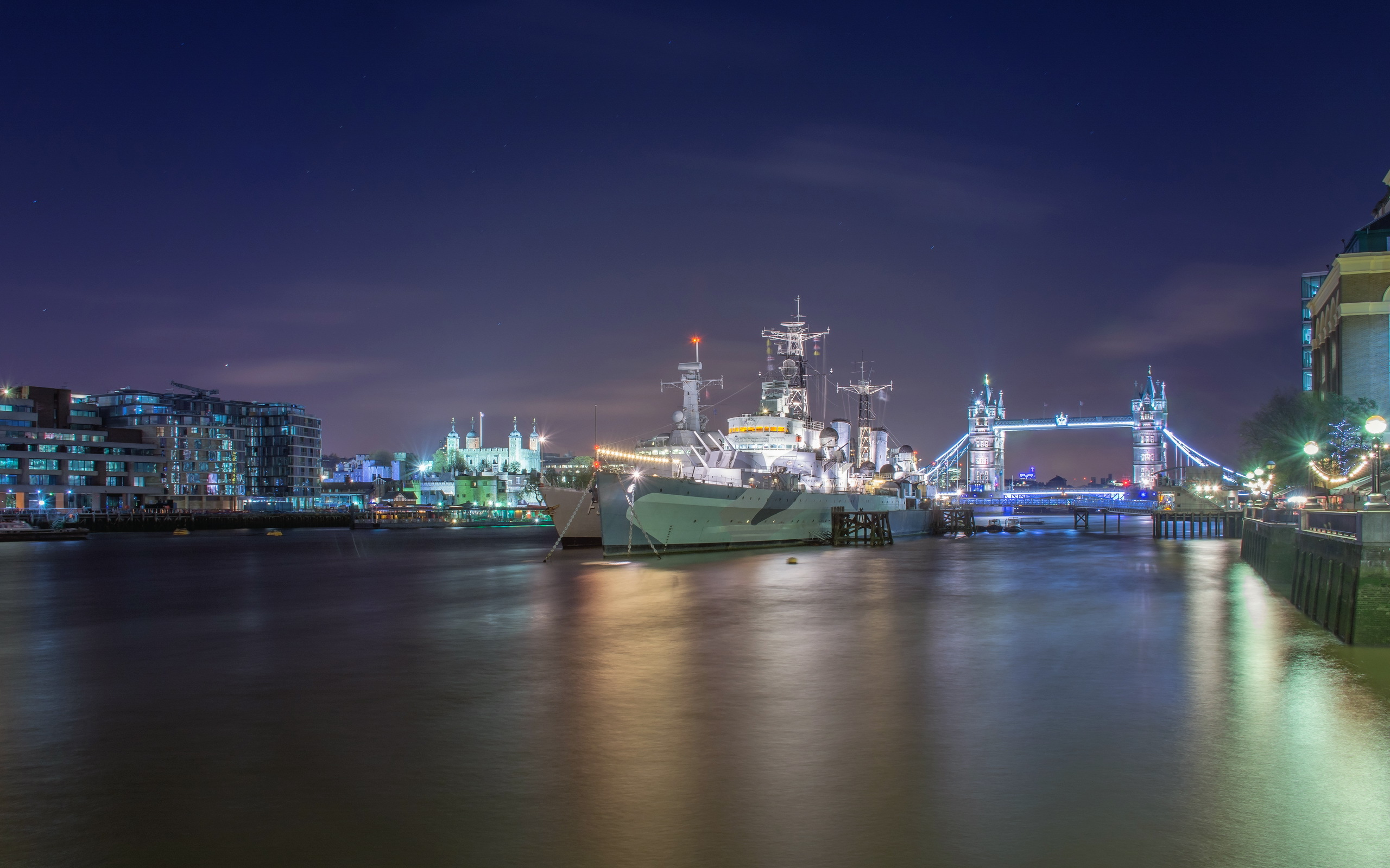 London River Thames Night Cityscape 2560x1600