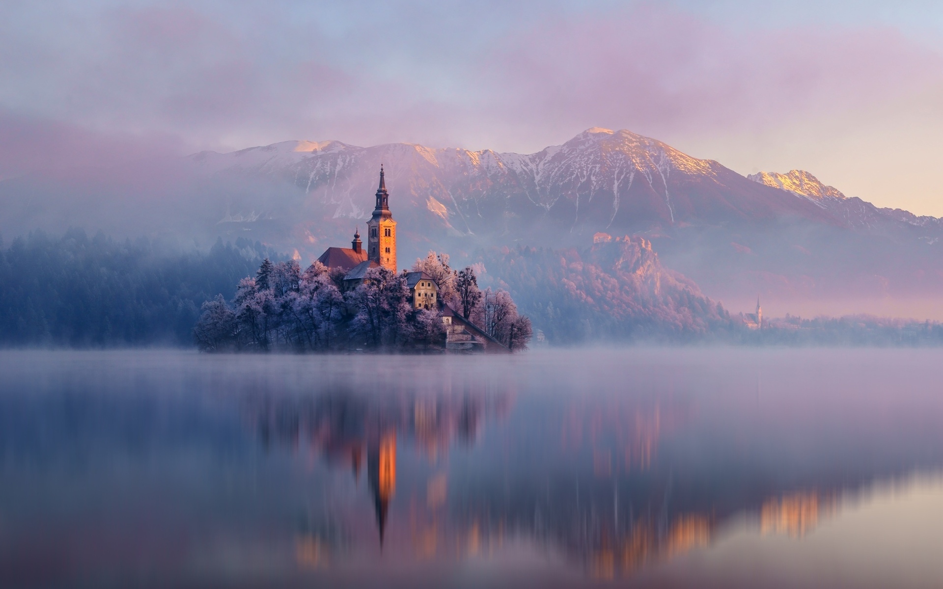 Slovenia Winter Sunrise Fog 1920x1200